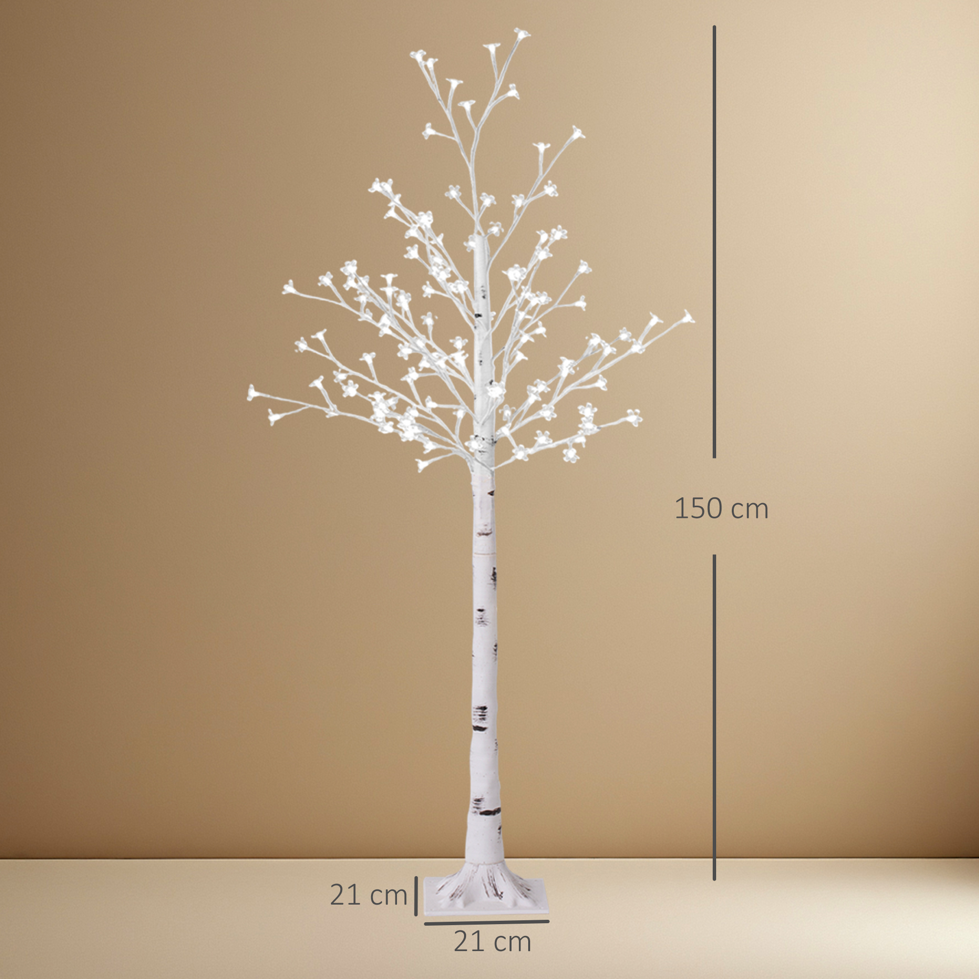 Árbol blanco de 150 cm con luces y corteza blanco y negro.
