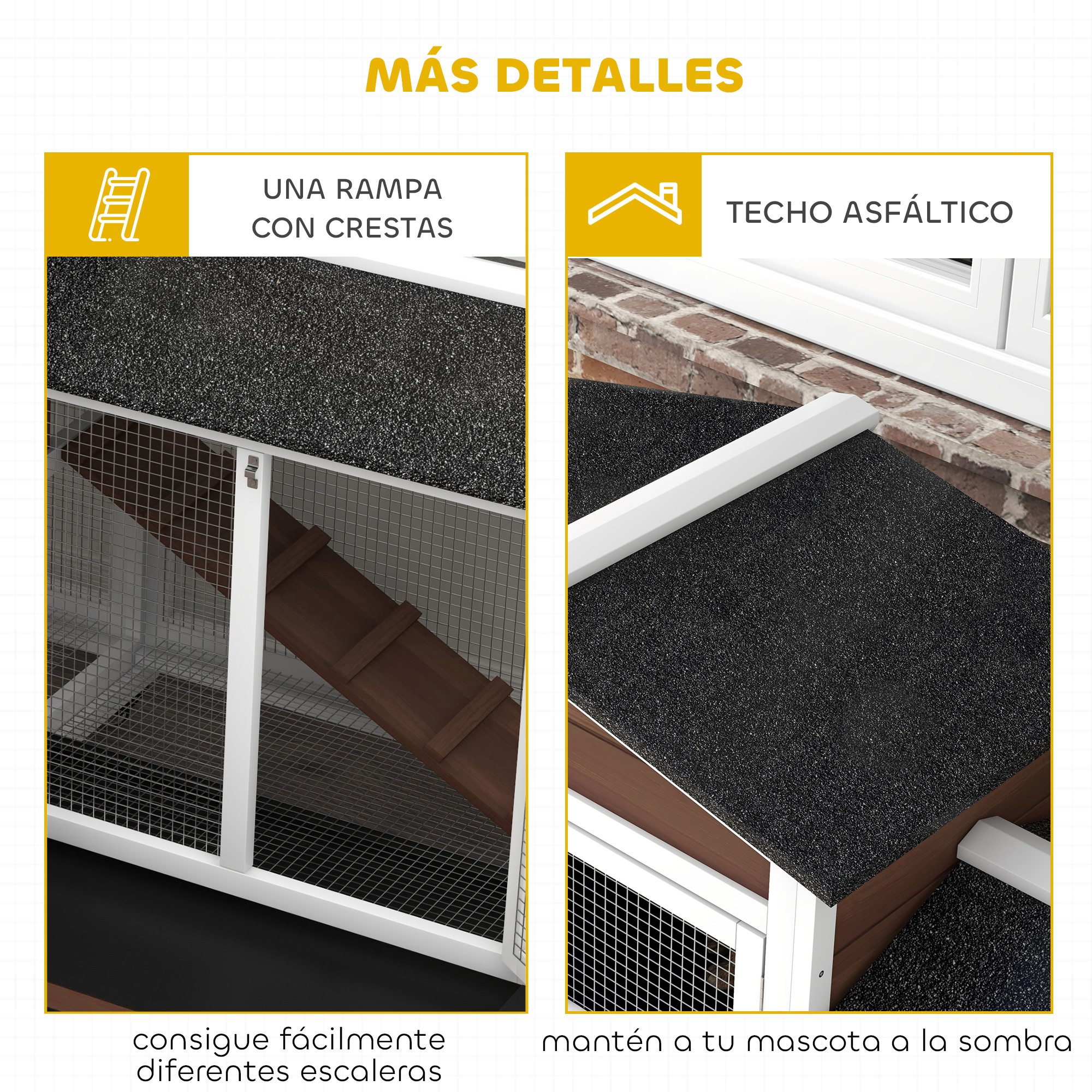 Una jaula para mascotas con rampa y techo asfáltico.