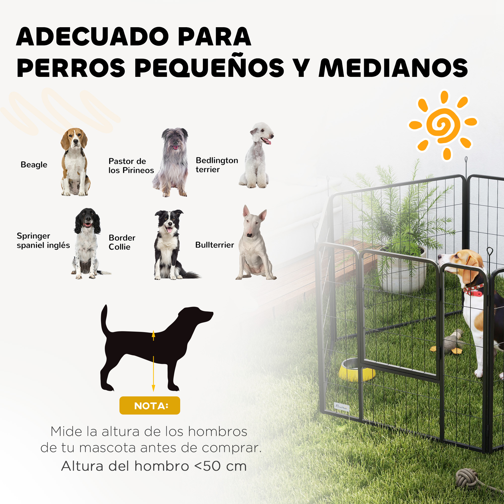 Ilustración de perros y un parque infantil. Adecuado para perros pequeños y medianos.