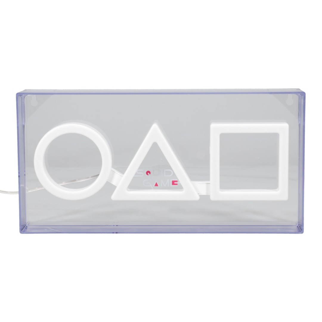 Symbol koła, trójkąta i kwadratu w przezroczystej obudowie.