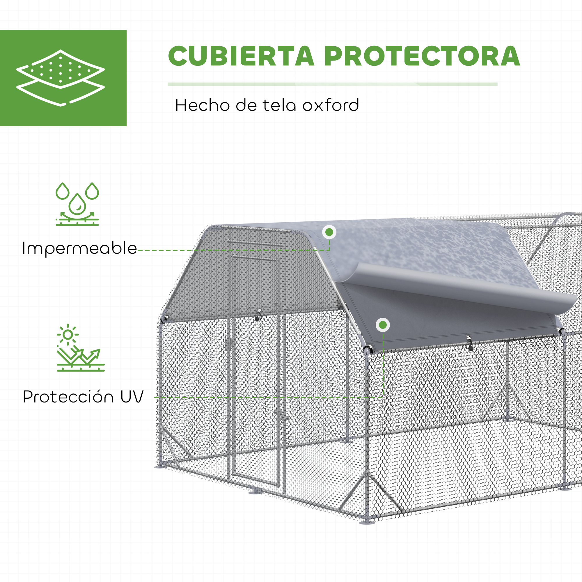 Funda de tela Oxford gris para una jaula con patrón impreso.