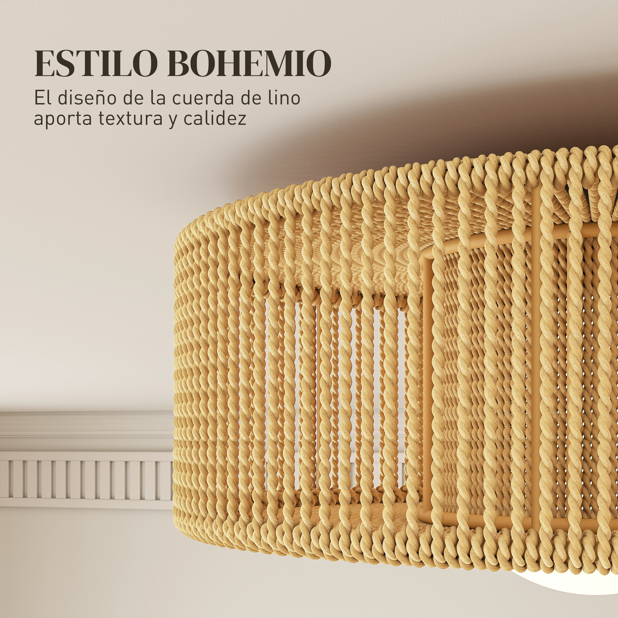 Colgante de pared estilo bohemio de cuerda trenzada texturizada.