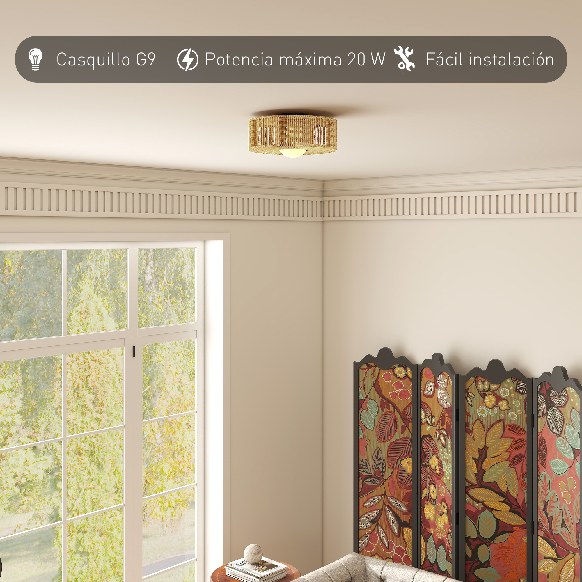 Lámpara de techo con casquillo G9, 20W máx. e instalación fácil.