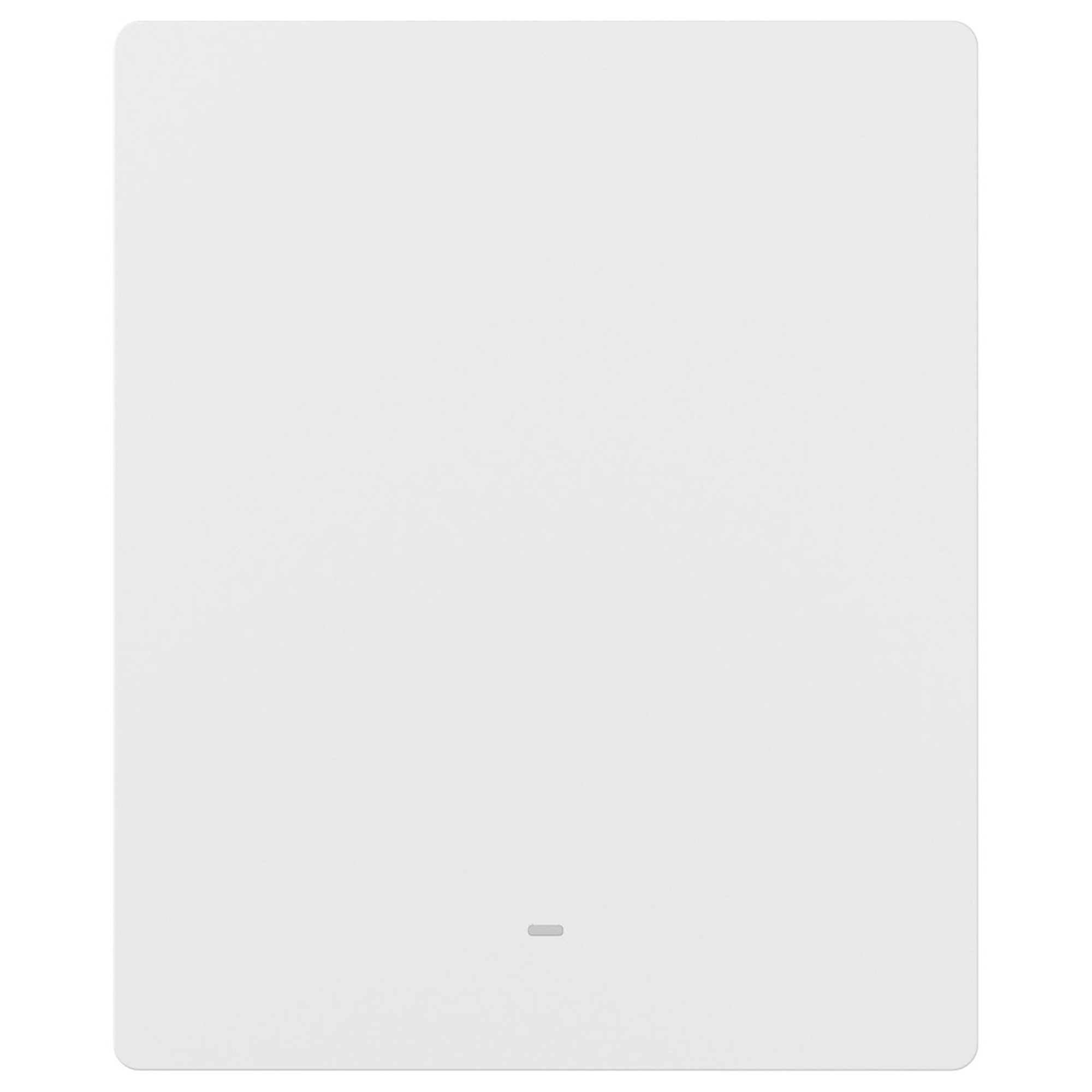 Prosty, biały prostokąt z zaokrąglonymi rogami i małą poziomą linią pośrodku.