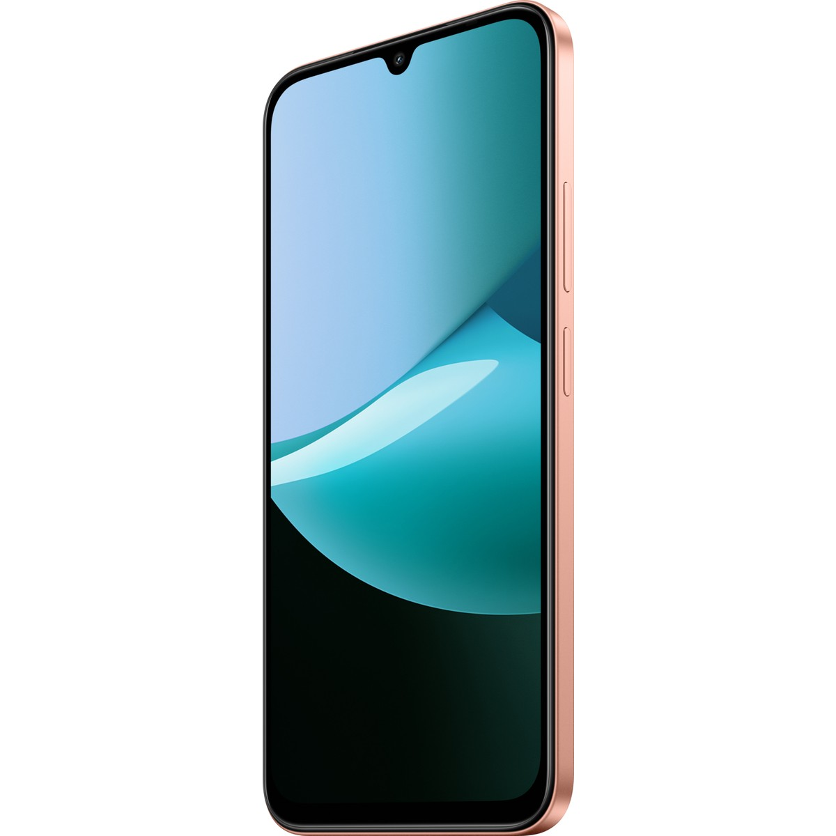 Damla çentikli ve soyut arka planlı, rose gold rengi bir akıllı telefon.