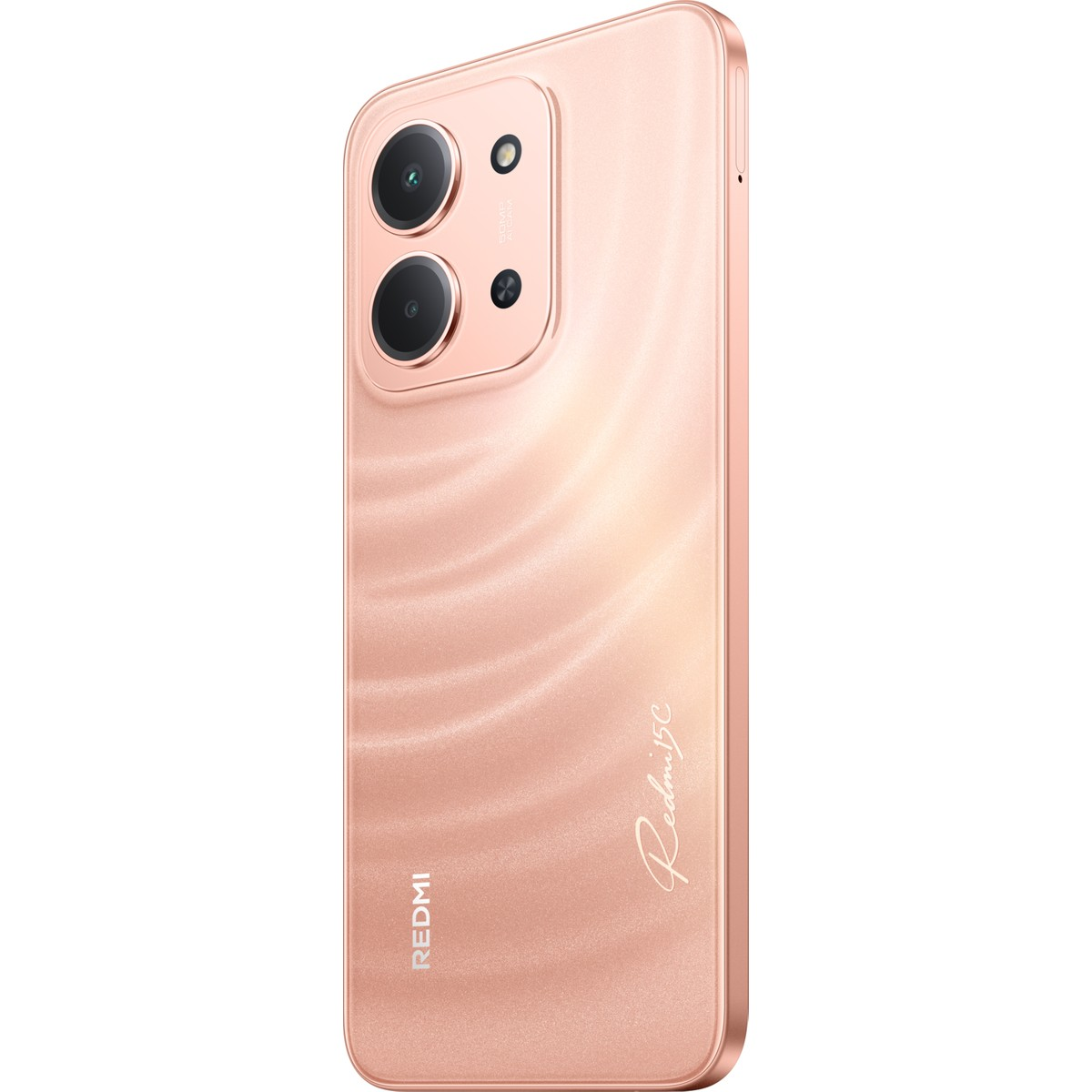Kamera modülü ve logosu olan gül altın rengi akıllı telefonun arkası.