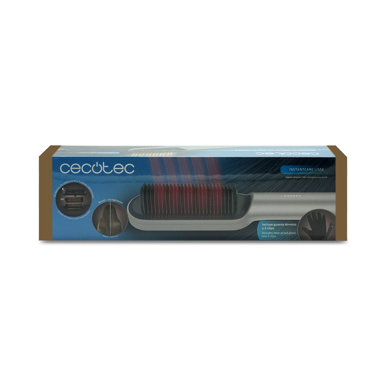 Verpackung für Cecotec Instantcare Lisse Haarglättungsbürste mit Zubehör.
