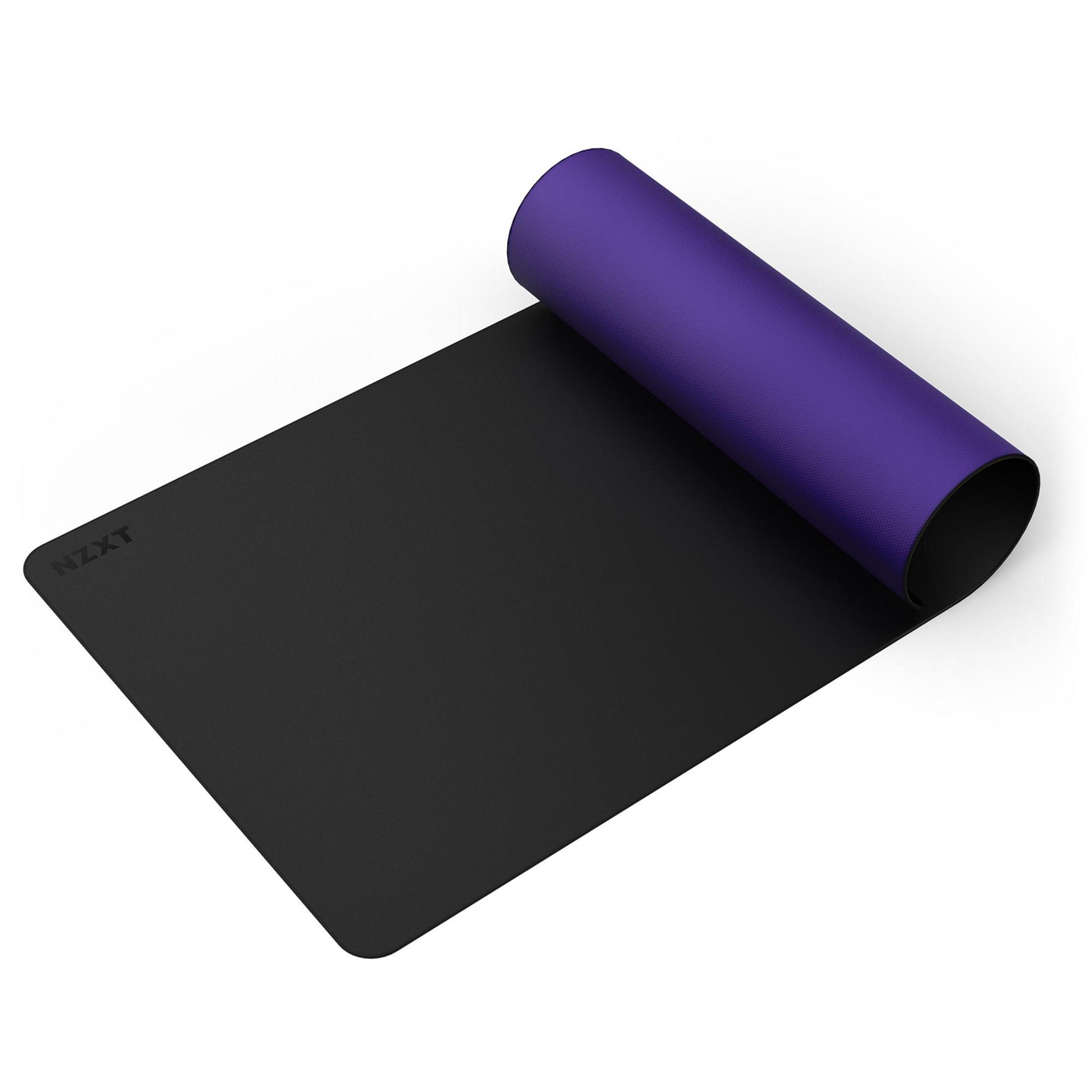 Zwarte mat met opgerolde paarse rand.