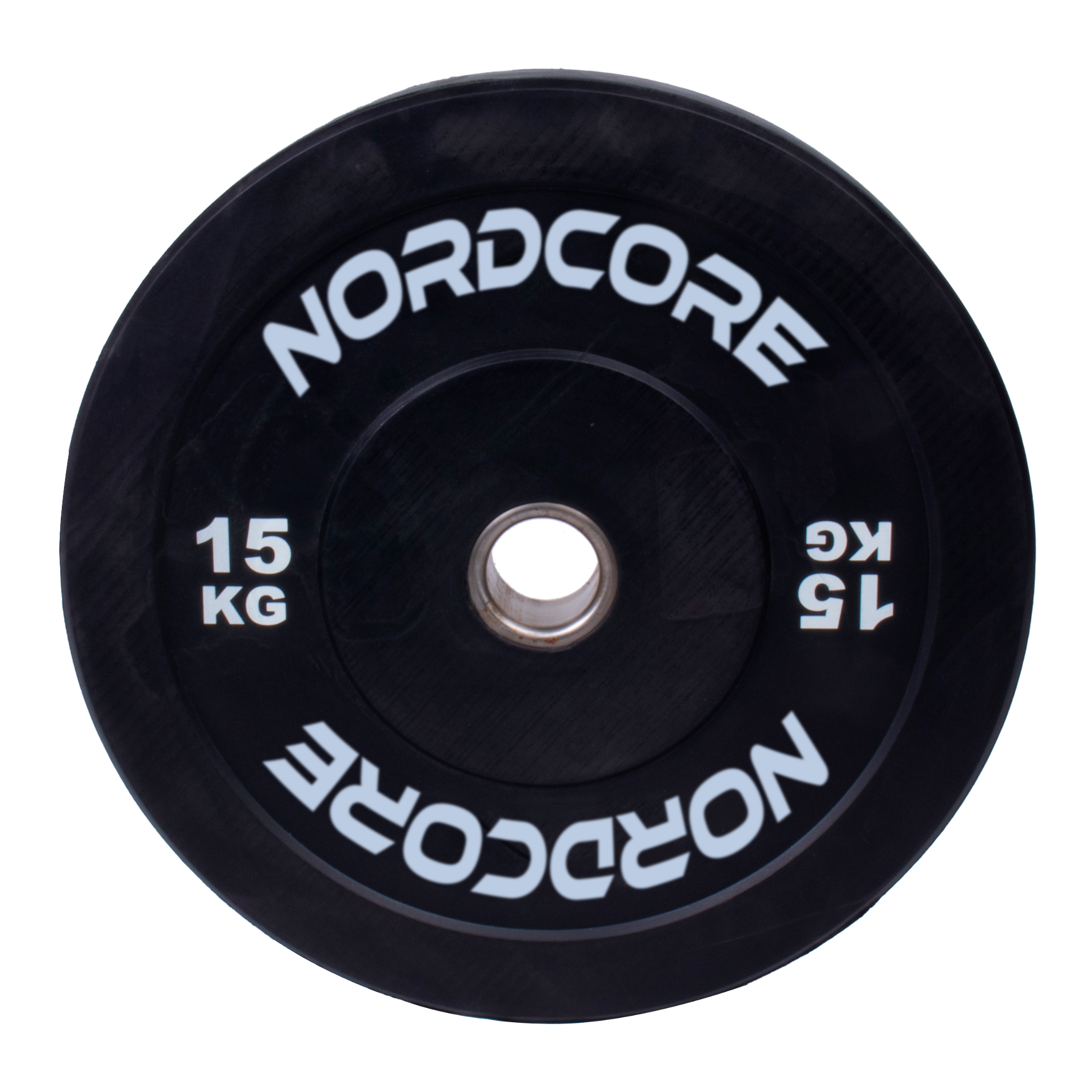 Czarny talerz 15 kg z białym napisem "NORDCORE" i centralnym otworem.