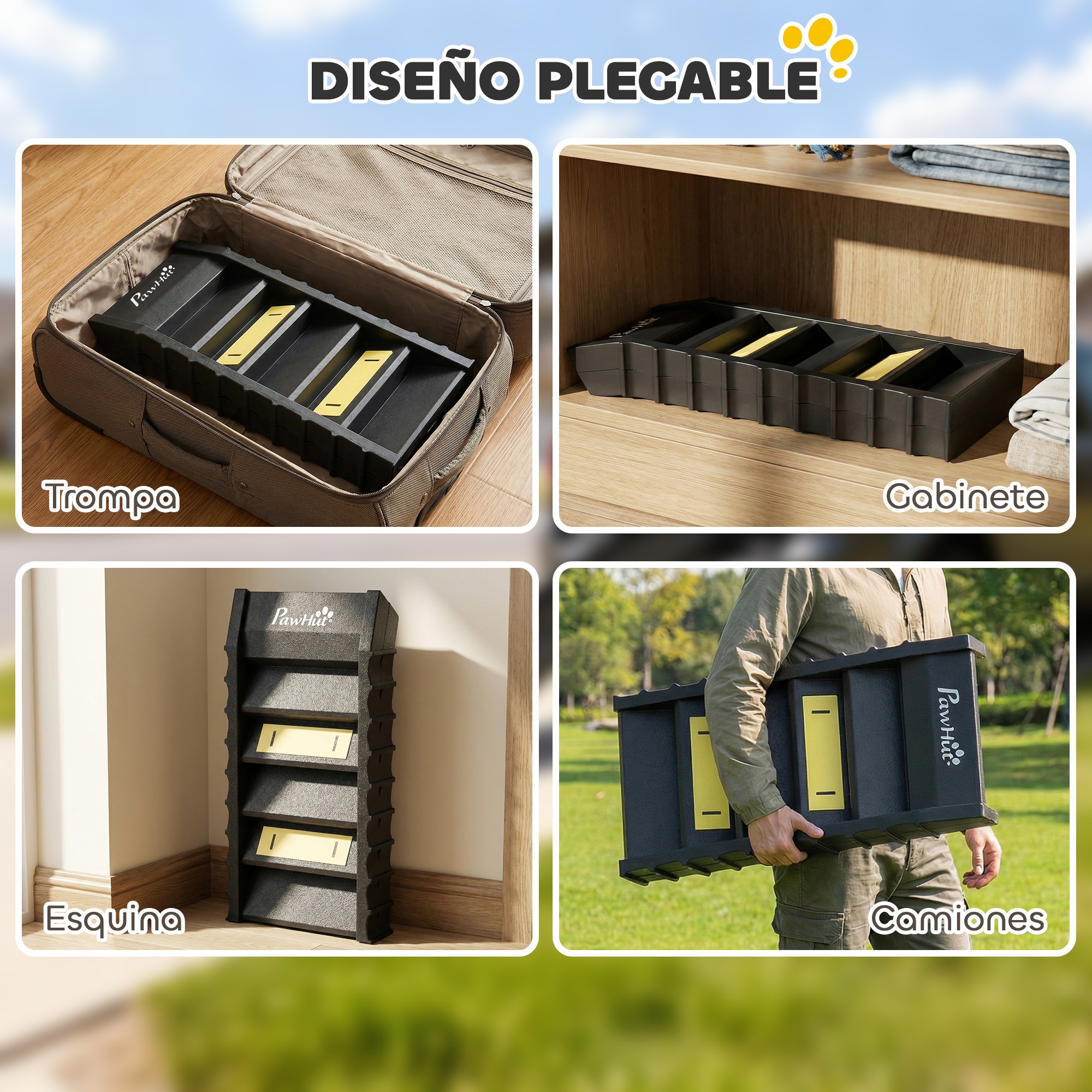 Un organizador plegable con compartimentos en varios entornos.