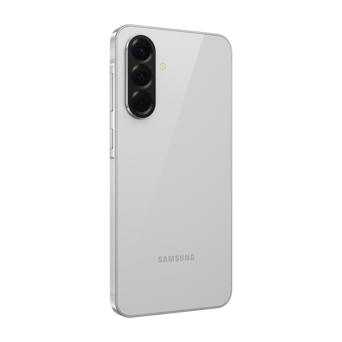 Arkada üç kamerası olan beyaz bir Samsung akıllı telefon.