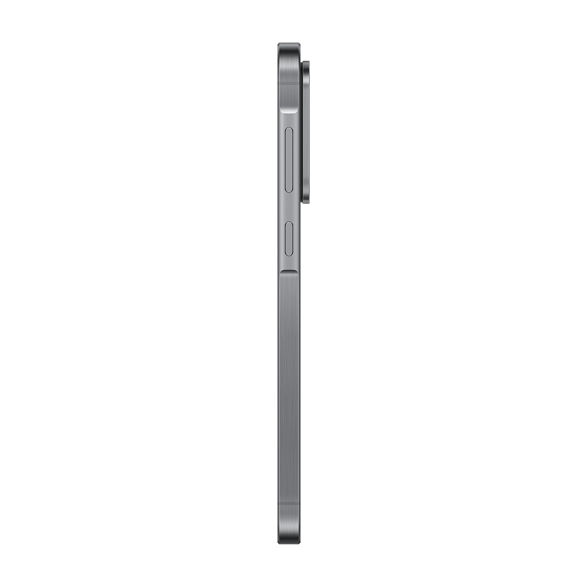 Smartphone grigio in profilo laterale con pulsanti.