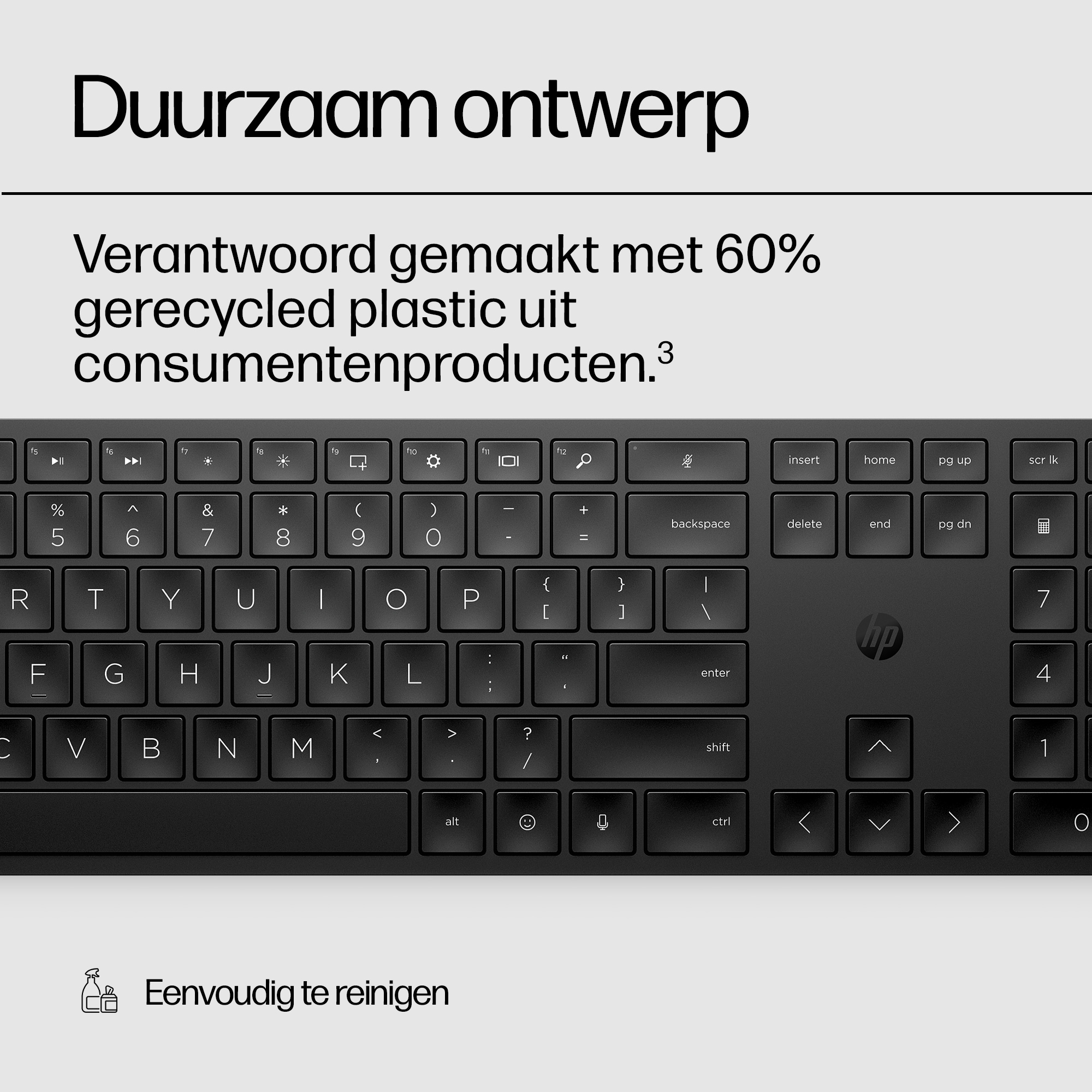 Schwarze Tastatur mit niederländischer Beschriftung und HP-Logo.