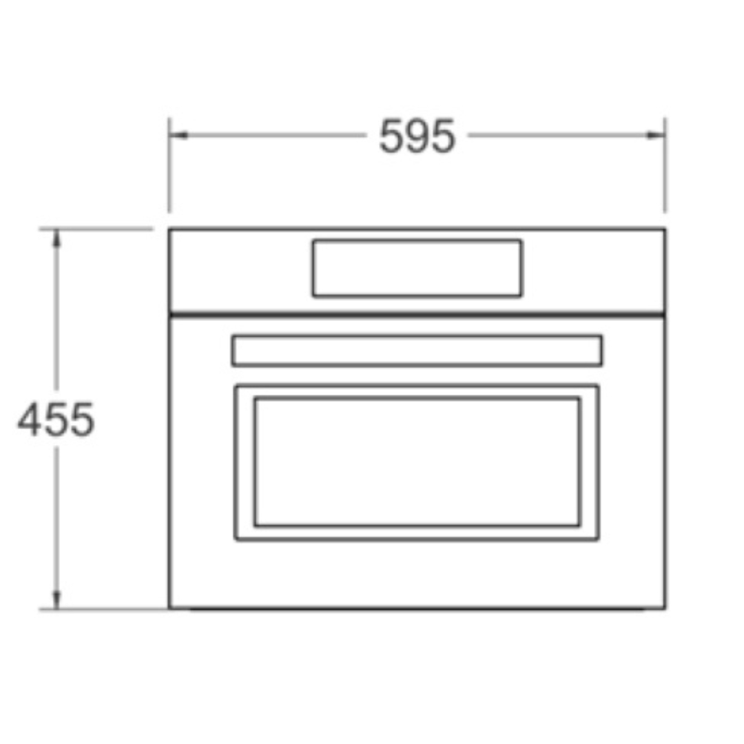 Contorno di un forno con dimensioni 595x455 e pannello di controllo sopra.