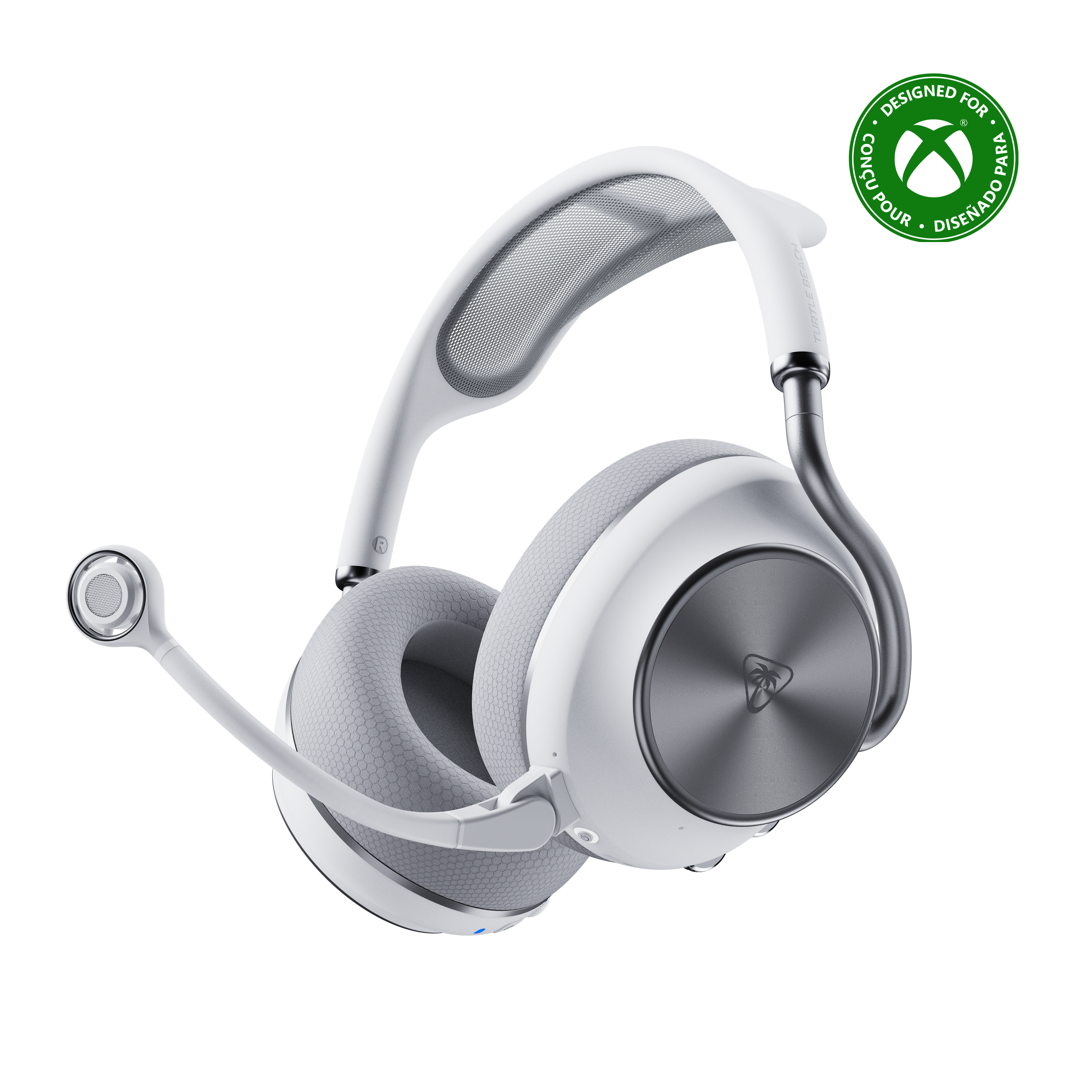 Weiße Gaming-Kopfhörer mit Mikrofon und Xbox-Logo.