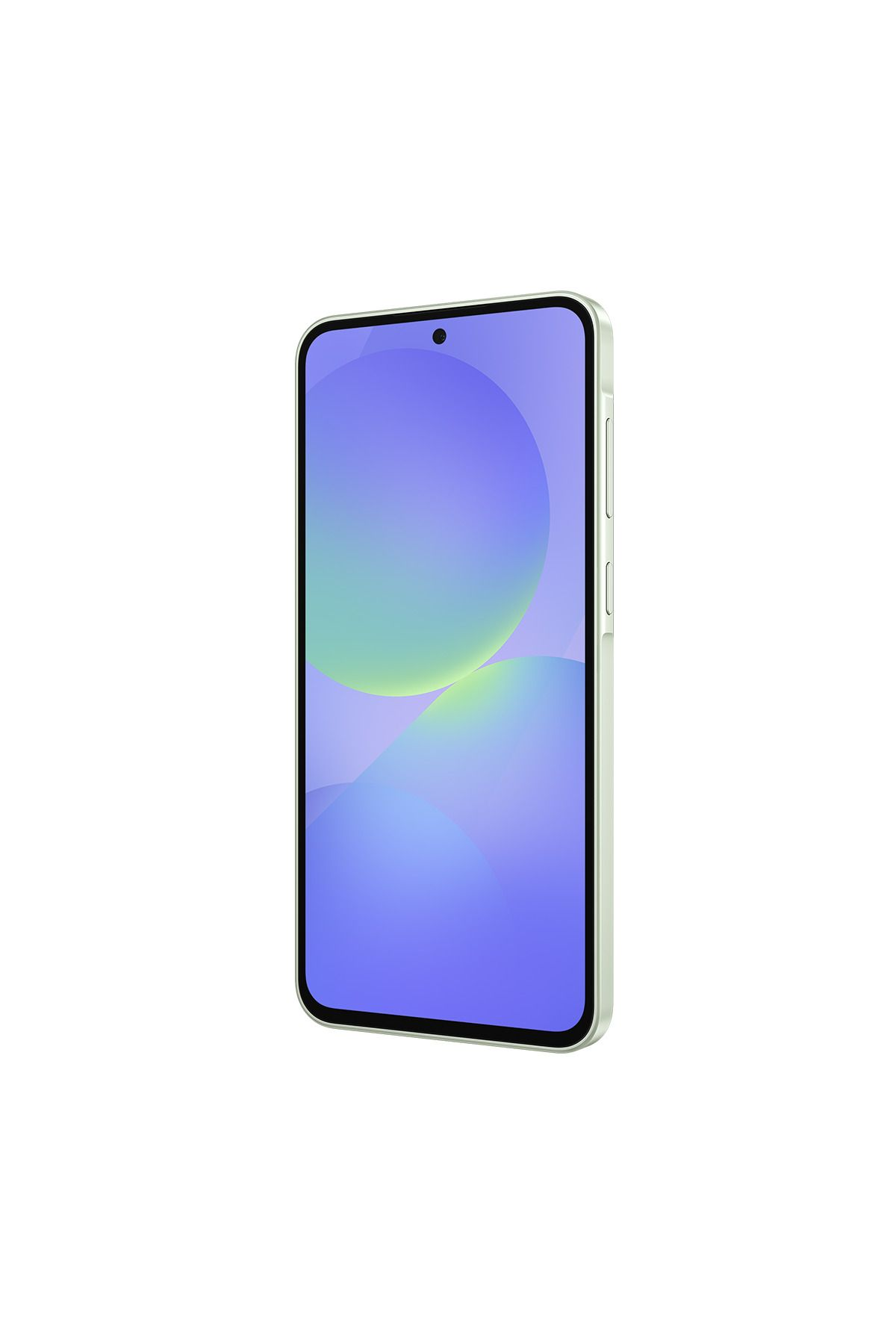 Mavi ve yeşil duvar kağıtlı açık yeşil bir akıllı telefon.