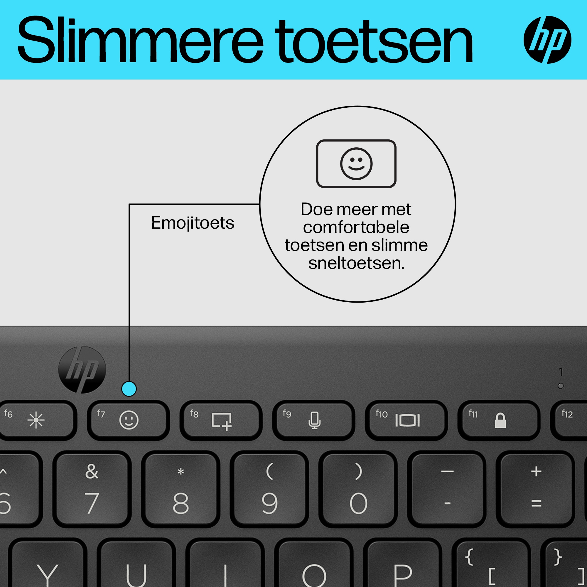 HP Tastatur mit "Slimmere toetsen" und Emoji-Taste.
