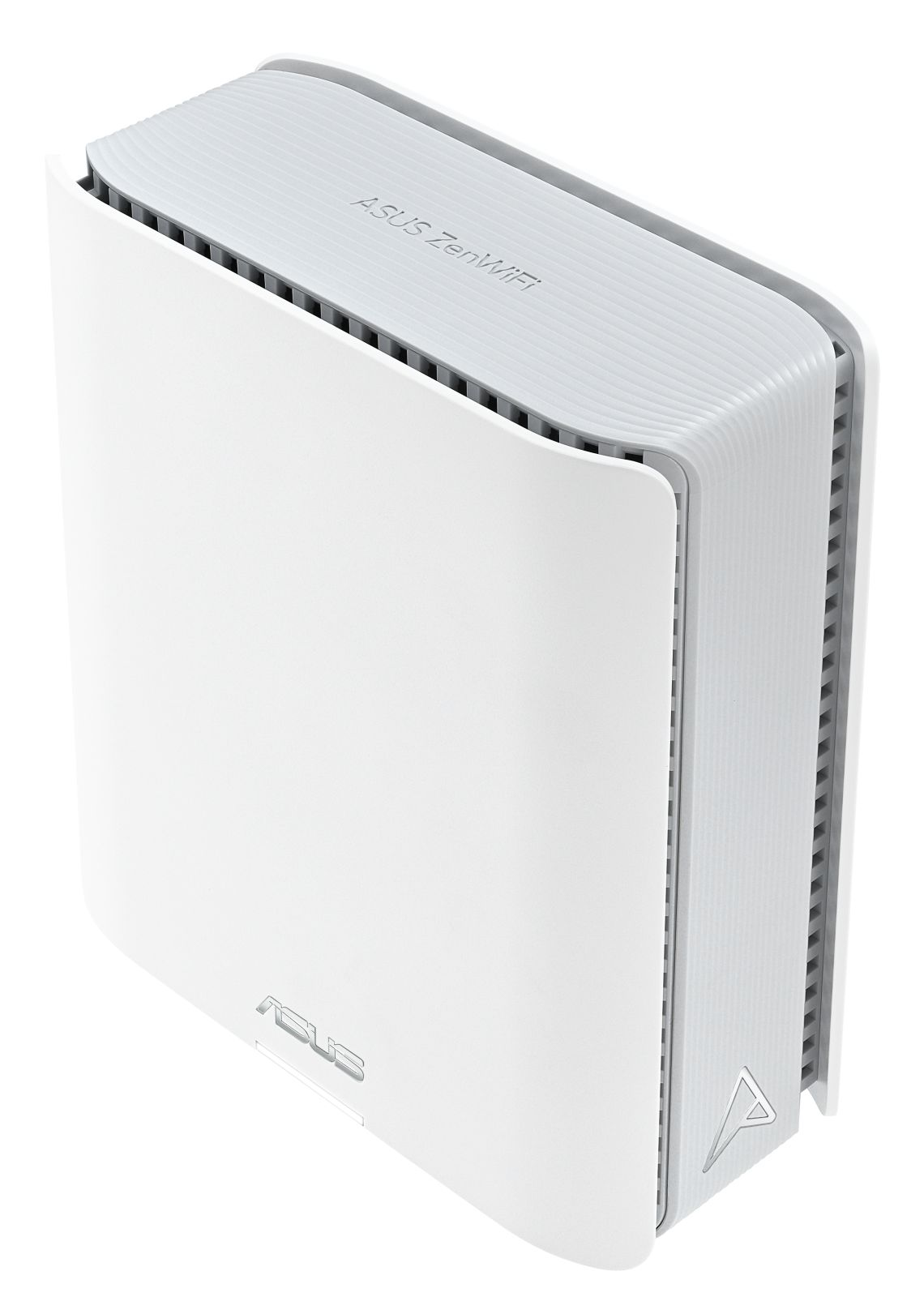 Biały router ASUS ZenWiFi z szarymi otworami wentylacyjnymi na białym tle.