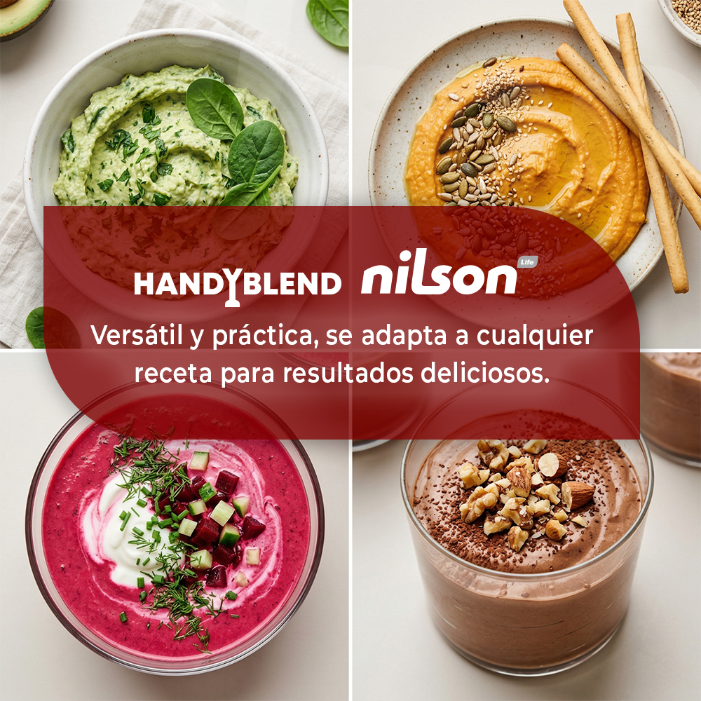 Cuatro platos deliciosos: crema verde, hummus, sopa de remolacha y mousse.
