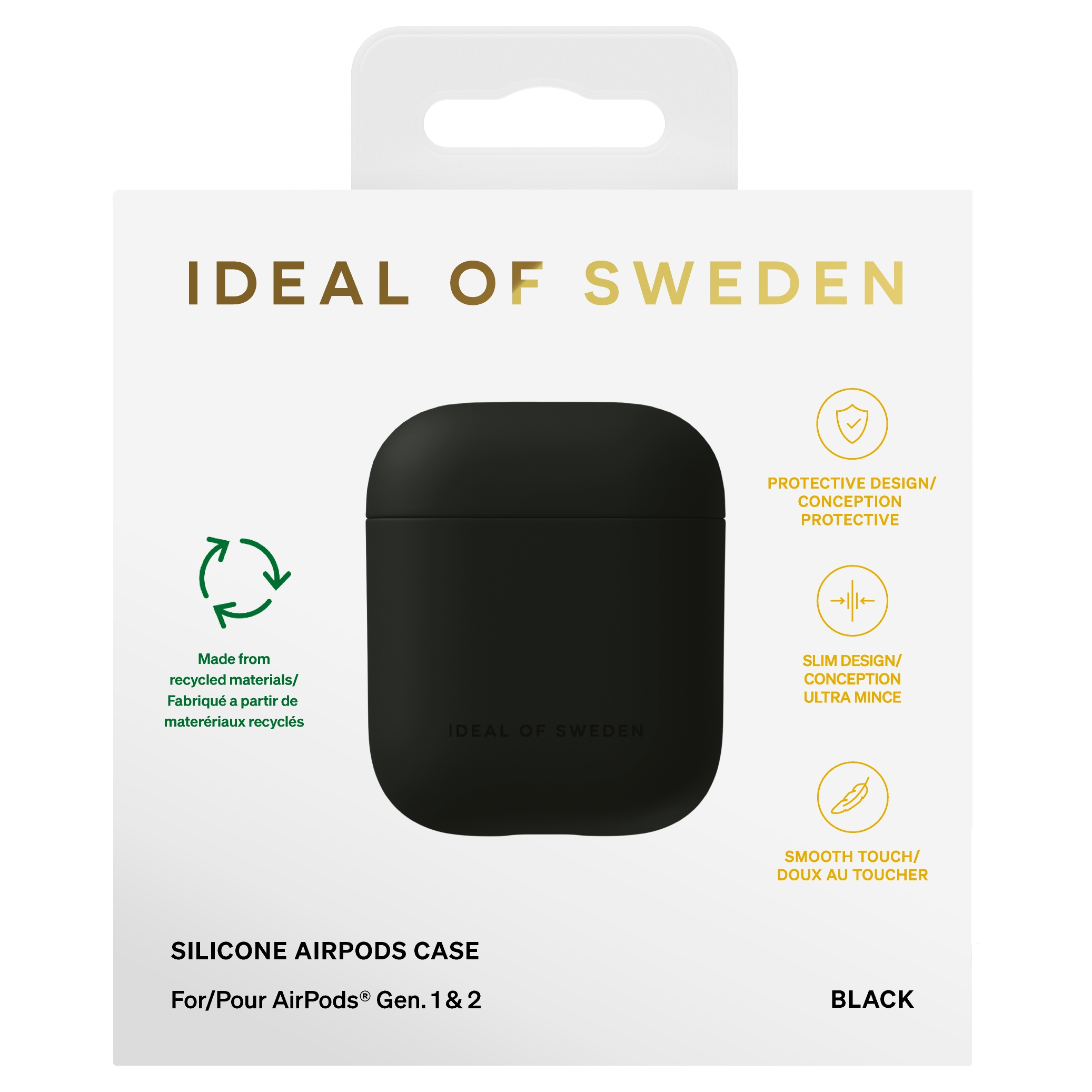 Schwarze AirPods Hülle von IDEAL OF SWEDEN, aus recyceltem Material, schlank.