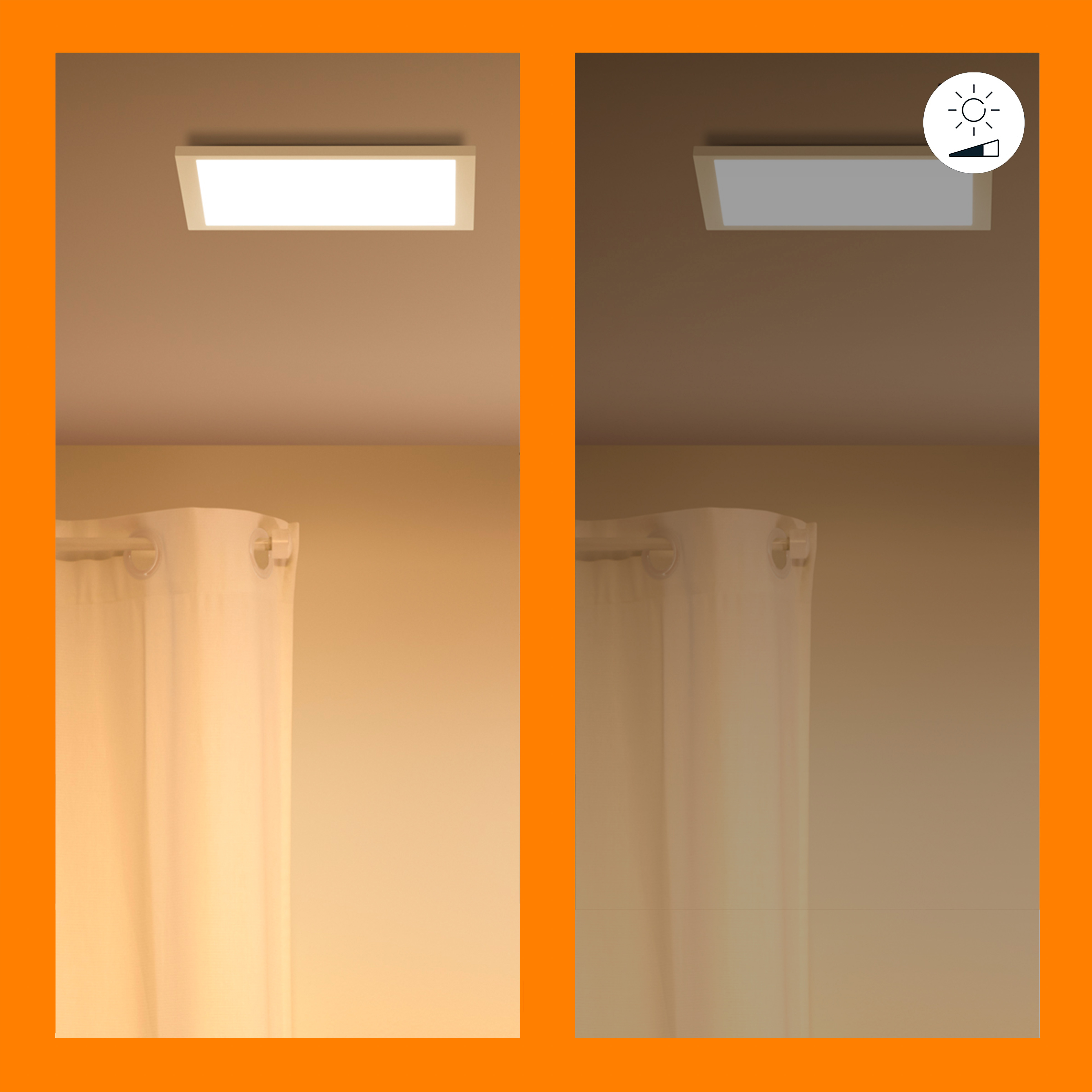Luce brillante e attenuata sopra una tenda.