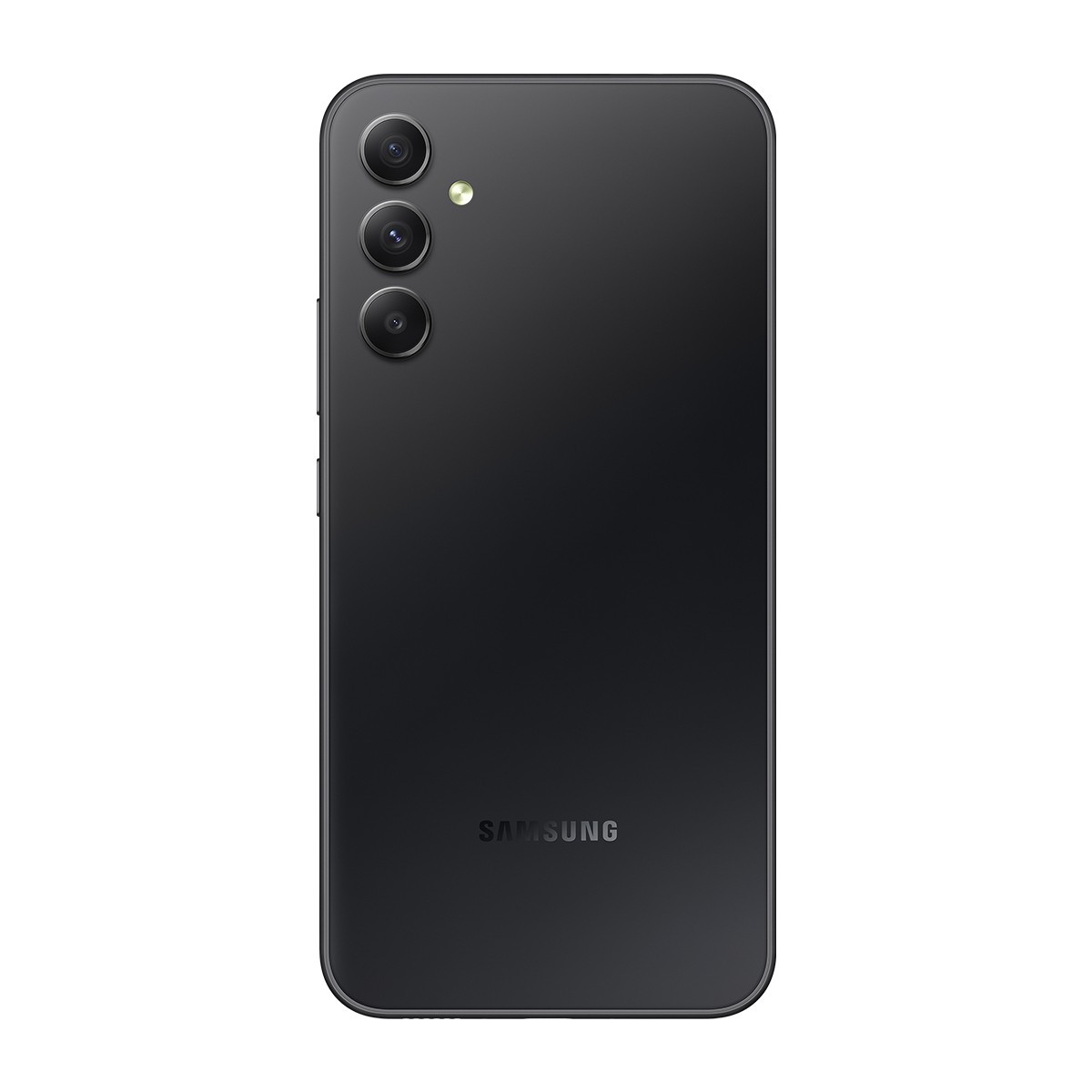 Üç kameralı ve logolu siyah Samsung akıllı telefonun arkası.