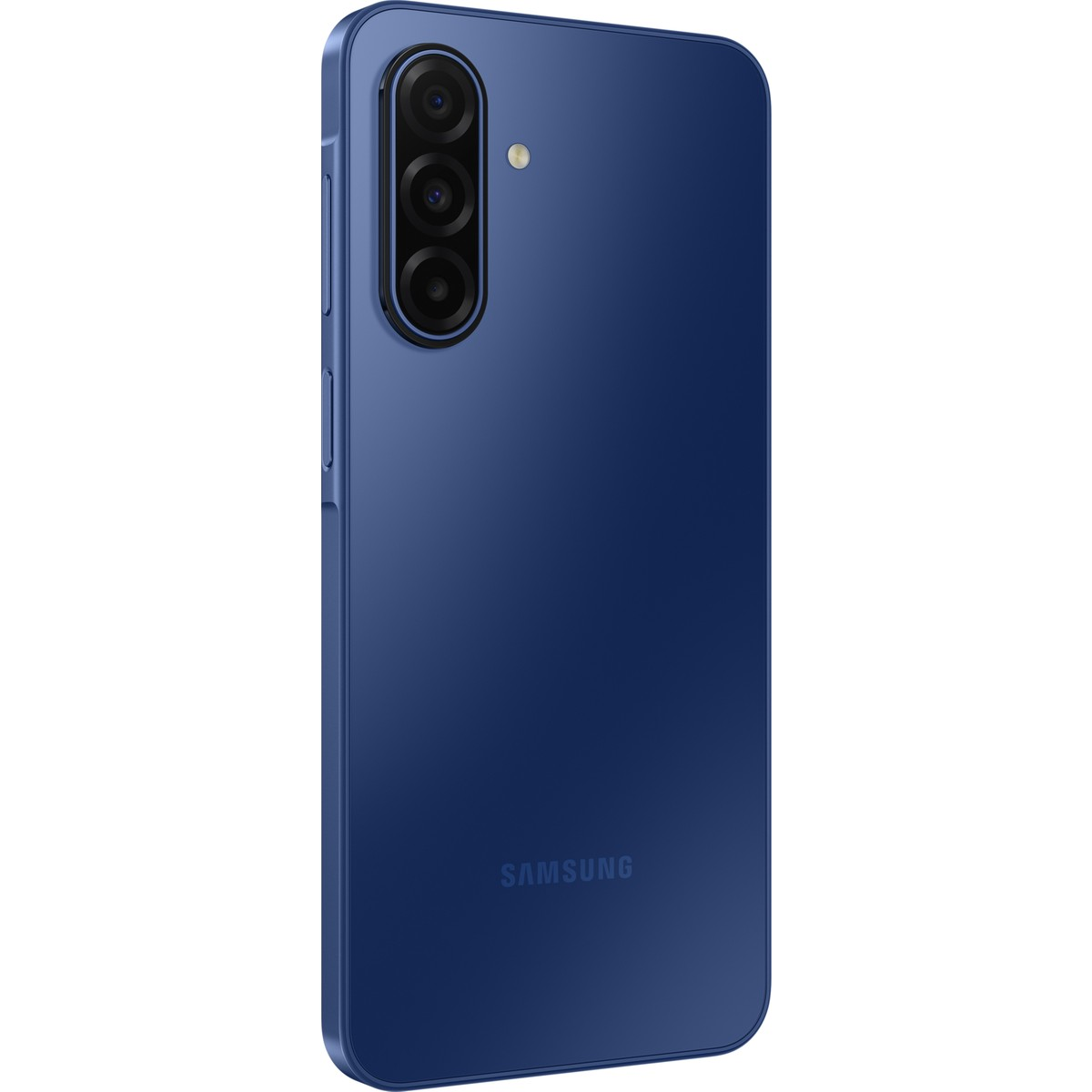 Retro di uno smartphone Samsung blu scuro con tre obiettivi e flash.