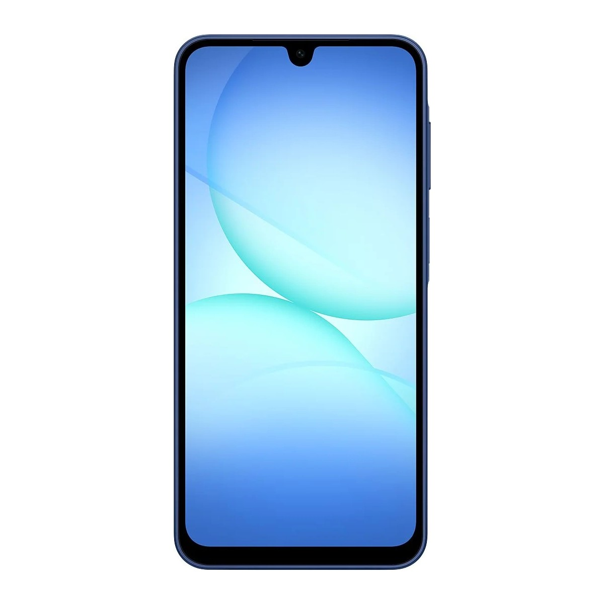Çentikli ve degrade mavi duvar kağıtlı mavi bir akıllı telefon gösteriliyor.