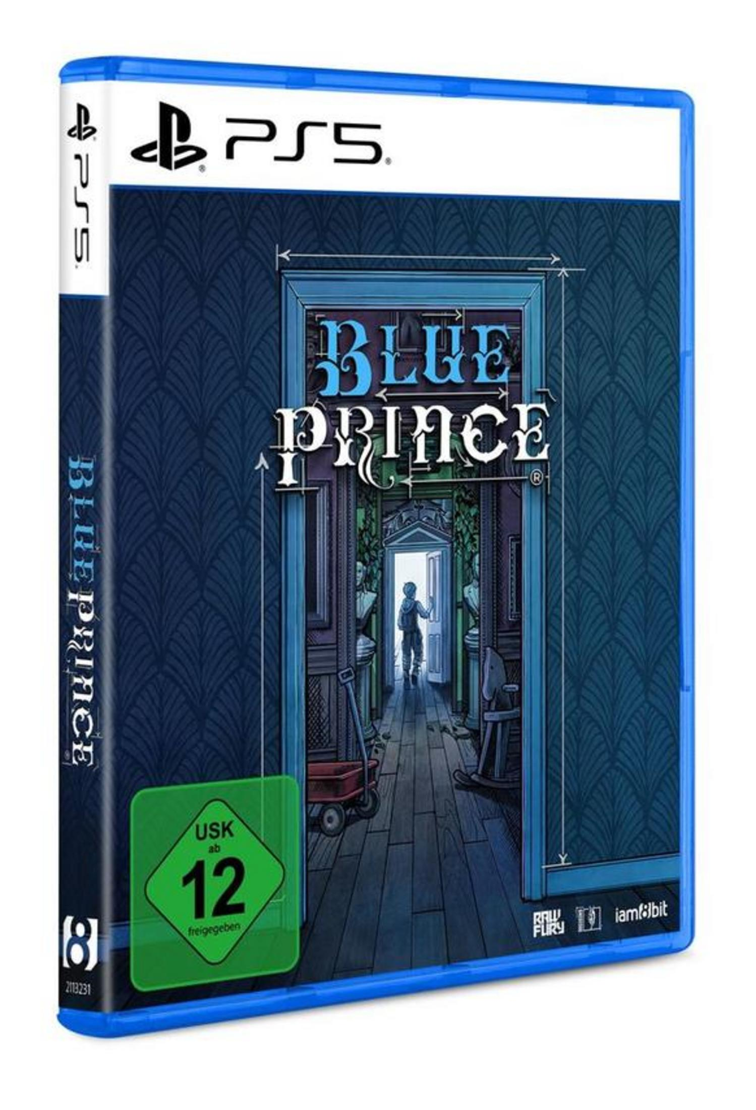 PS5 Spielhülle für Blue Prince, mit Altersfreigabe 12, dunkles Muster.
