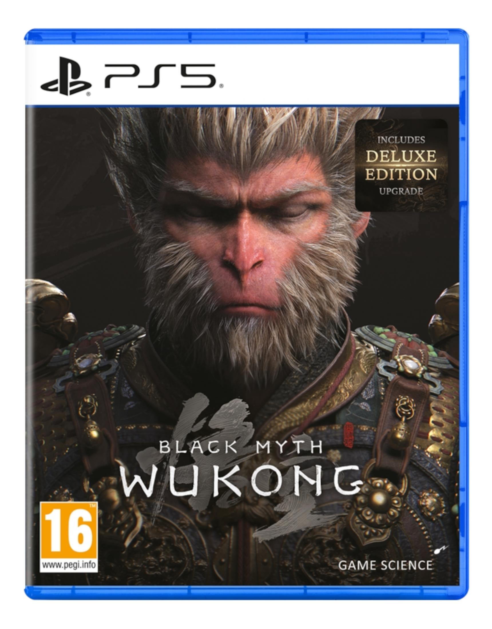 PS5 Spiel "Black Myth Wukong" Deluxe Edition mit Affengesicht und Rüstung.
