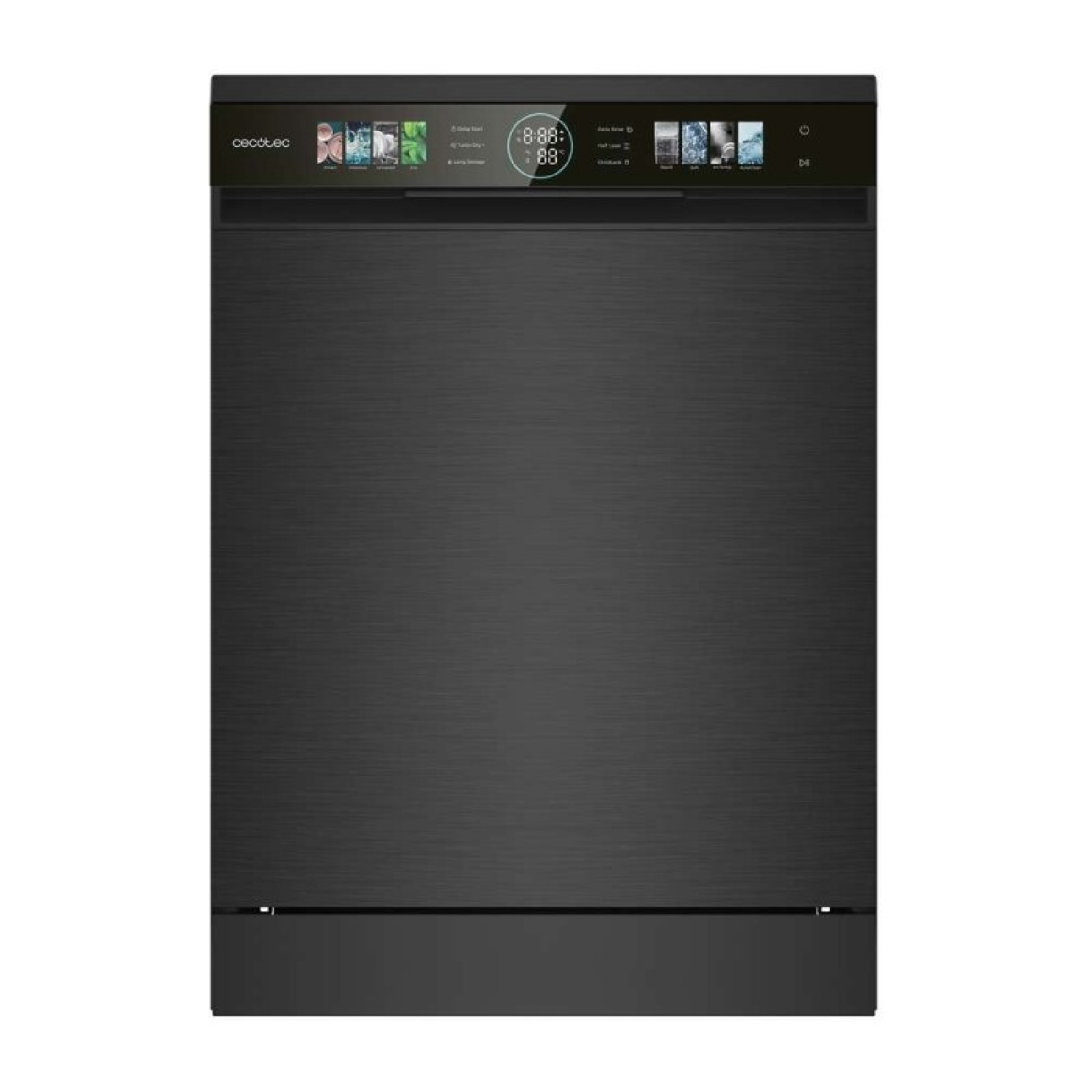 Lavastoviglie nero con display digitale e pannello touch.