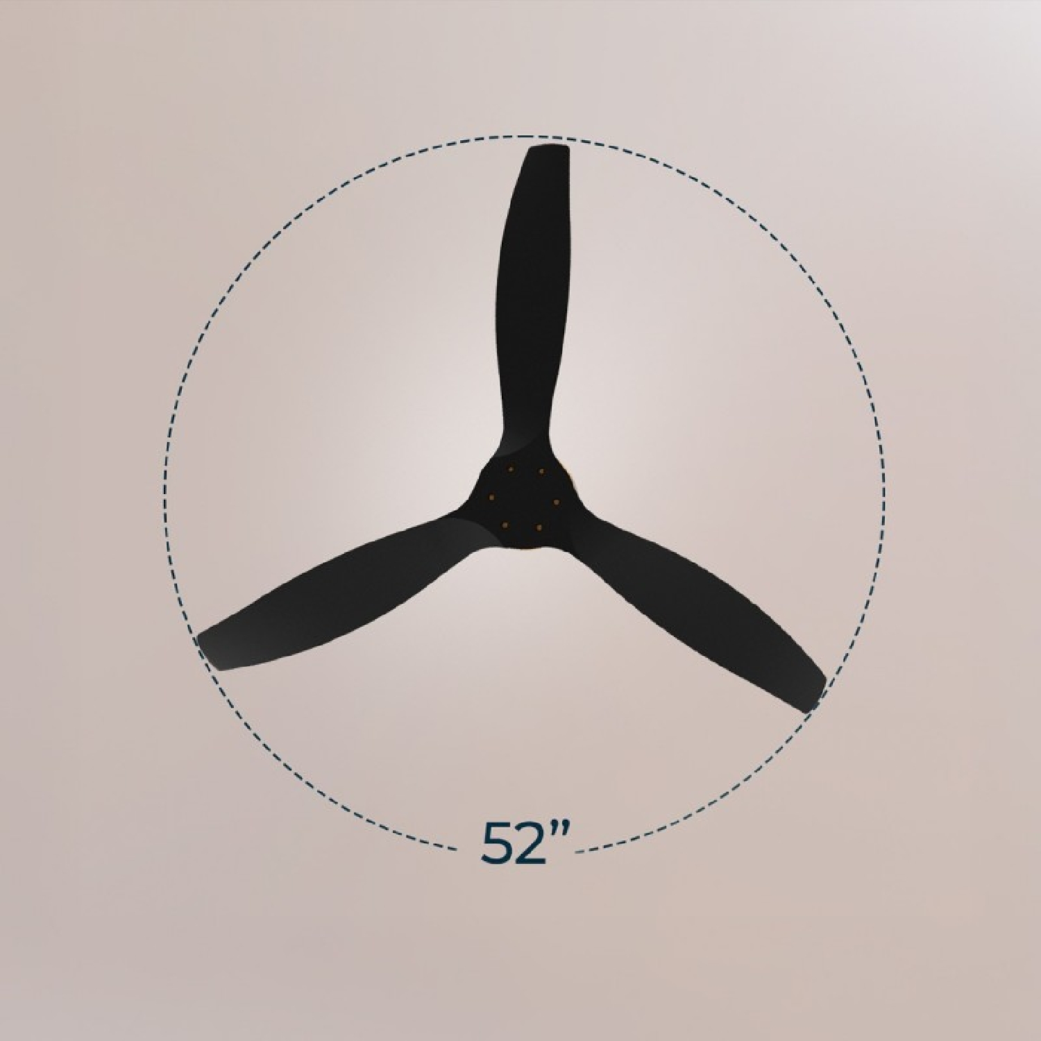 Ventilatore da soffitto nero a tre pale, diametro 52 pollici.