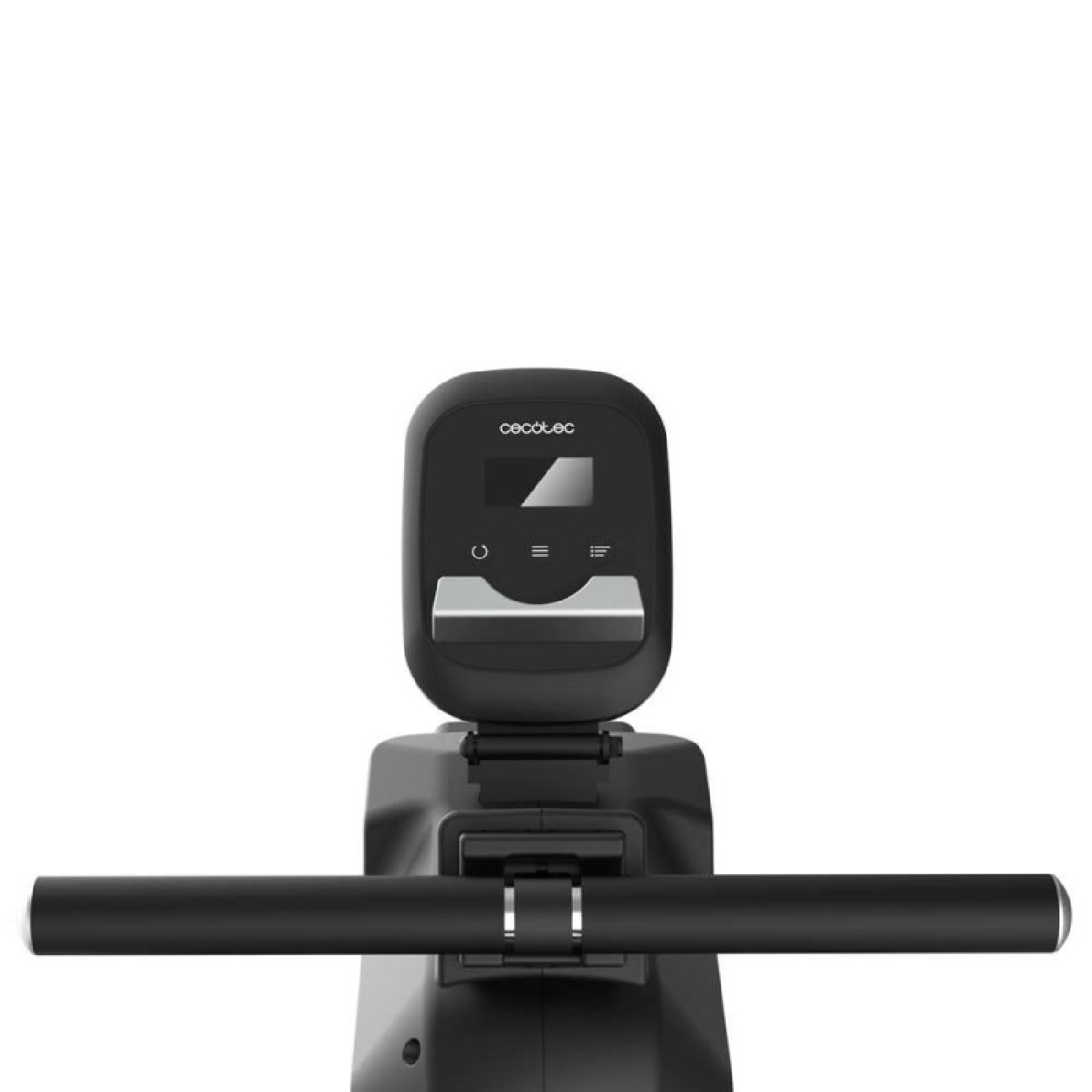 Maniglia nera per vogatore con display digitale sullo sfondo.