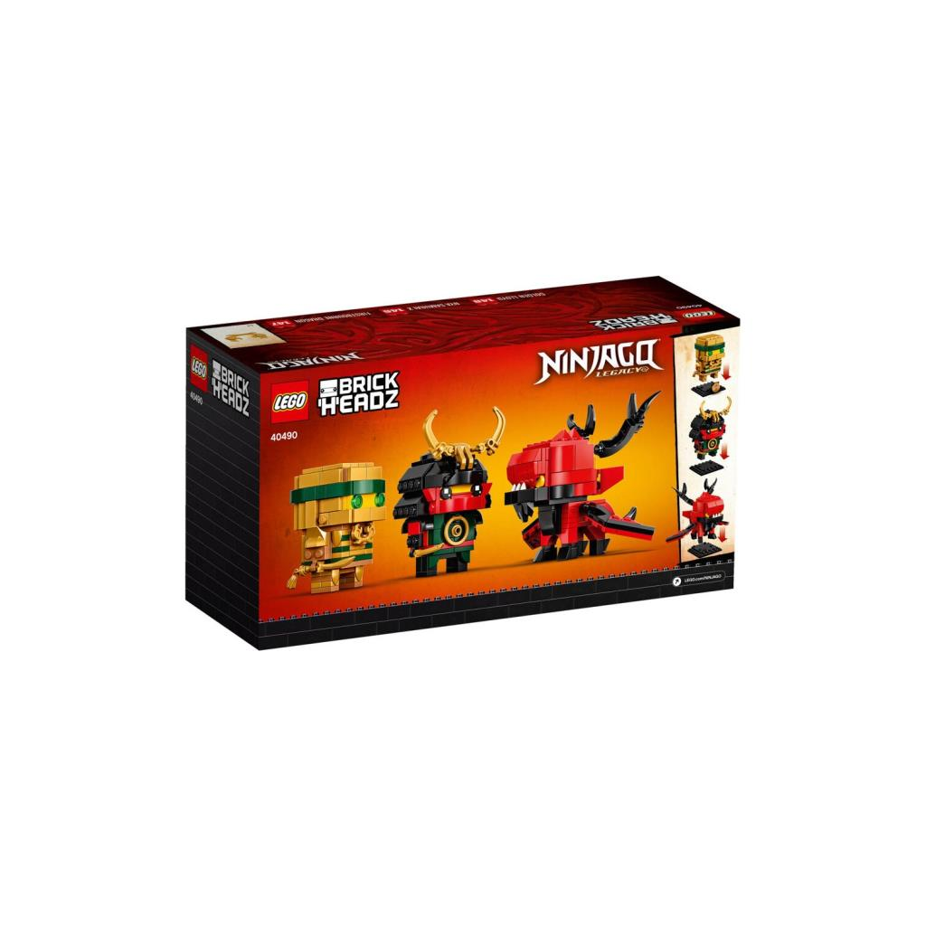 Scatola LEGO Ninjago BrickHeadz con tre figure: Guerriero d'Oro, demone rosso e ninja verde.