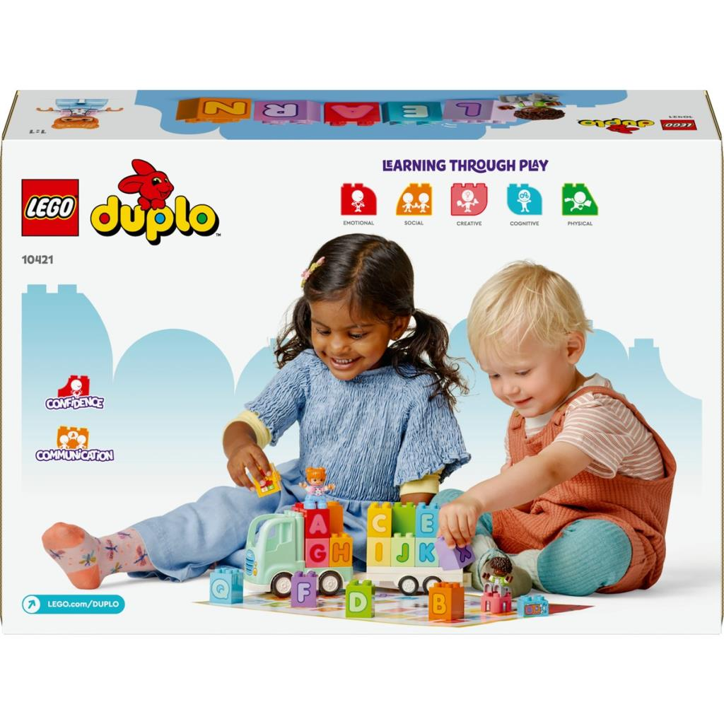 İki çocuk Duplo blokları ve kamyonla oynuyor.