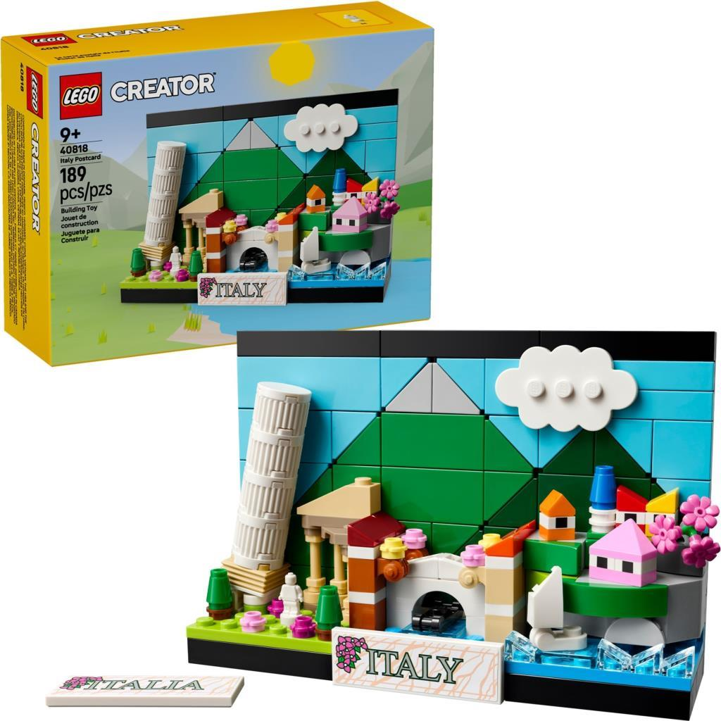 Pisa Kulesi, evler, köprü ve tekne içeren LEGO seti.