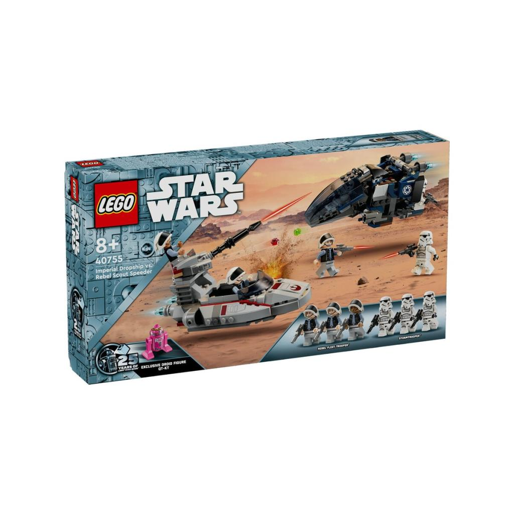 Scatola Lego Star Wars: Imperial Dropship vs. Rebel Scout Speeder con figure.