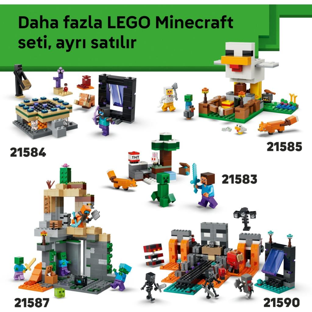 LEGO Minecraft Setleri: 21584, 21585, 21583, 21587, 21590.