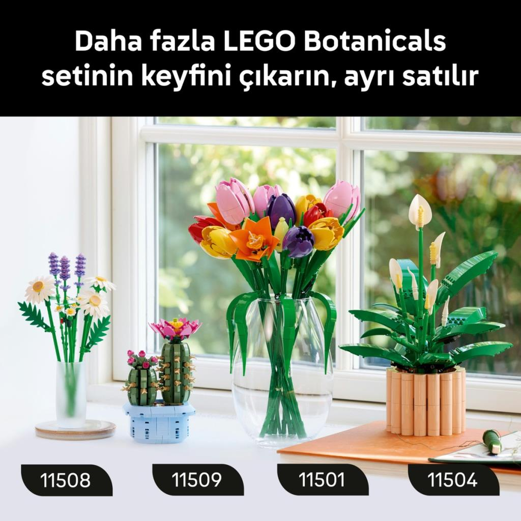 LEGO Botanik setleri: papatyalar, kaktüsler, laleler ve barış çiçeği.