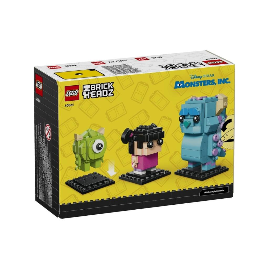 LEGO BrickHeadz "Sevimli Canavarlar" kutusu; Mike, Boo ve Sulley figürleri. Sarı-siyah tasarım.