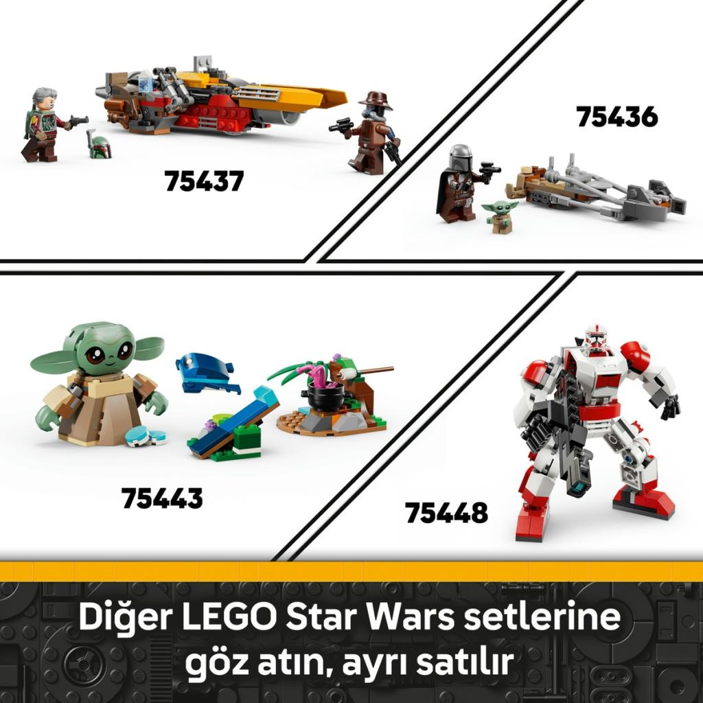 Figürler ve araçlar içeren dört LEGO Star Wars seti.