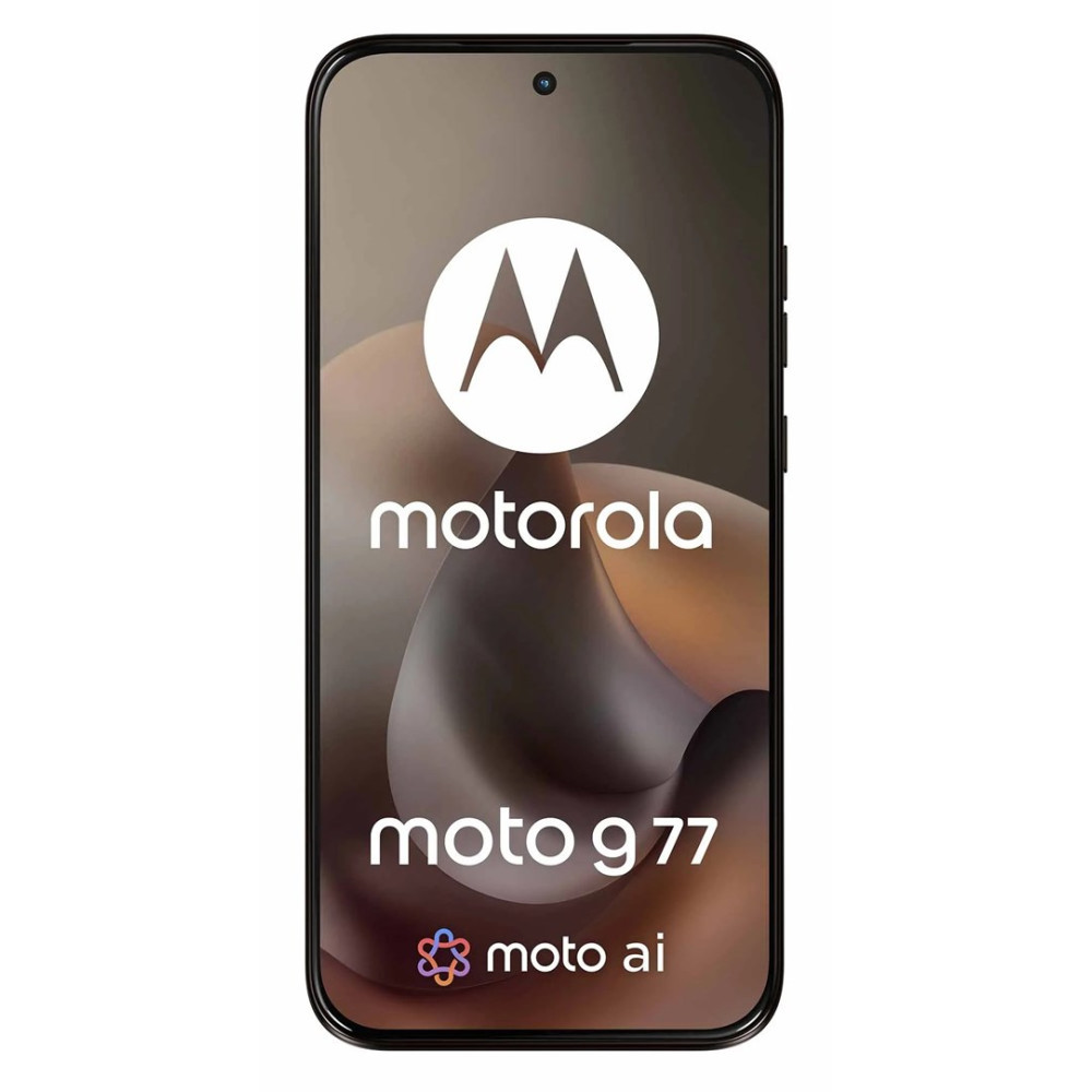 Logo Motorola su schermo telefono che mostra 'moto g 77' e 'moto ai'.