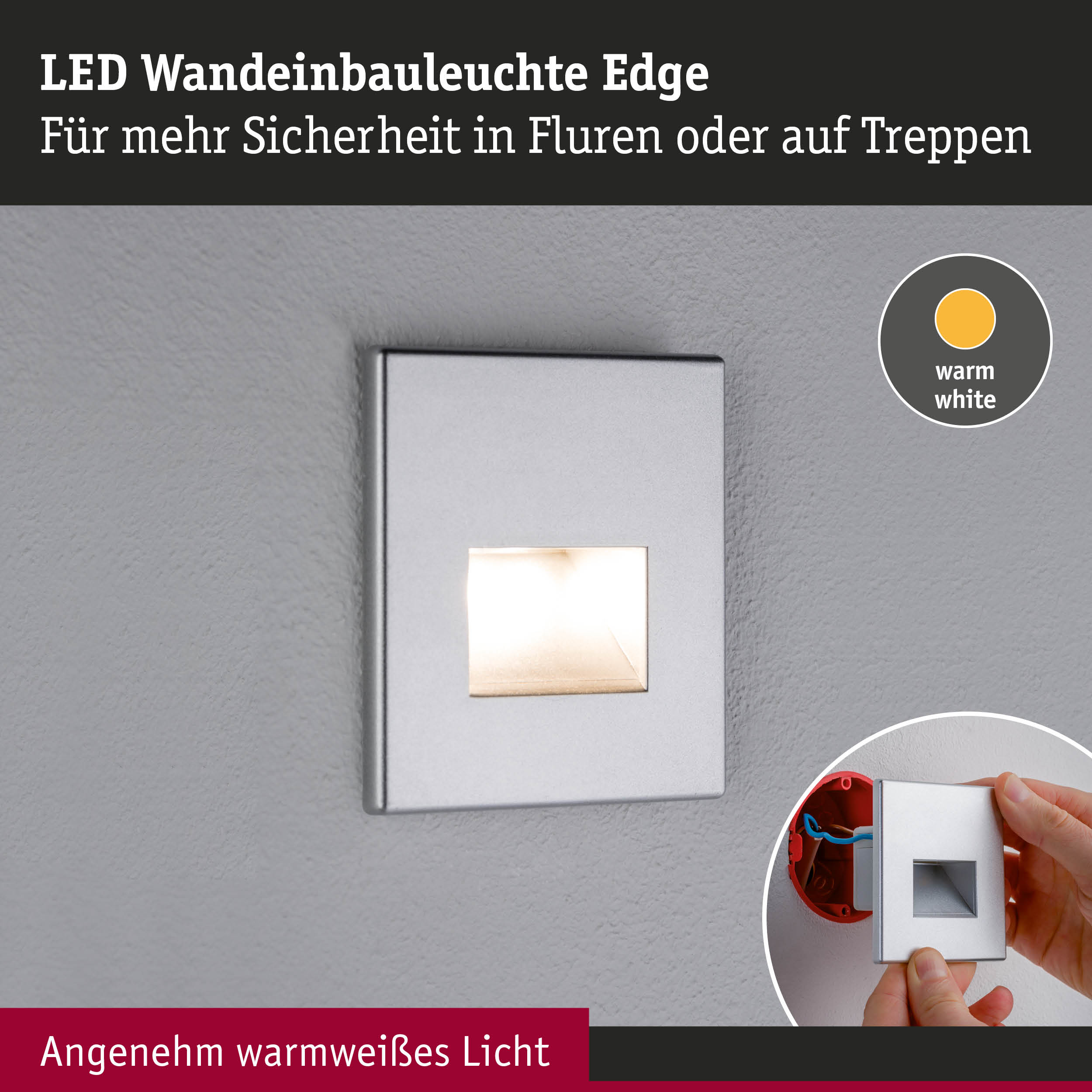 Lumière encastrée blanc chaud pour couloirs et escaliers.