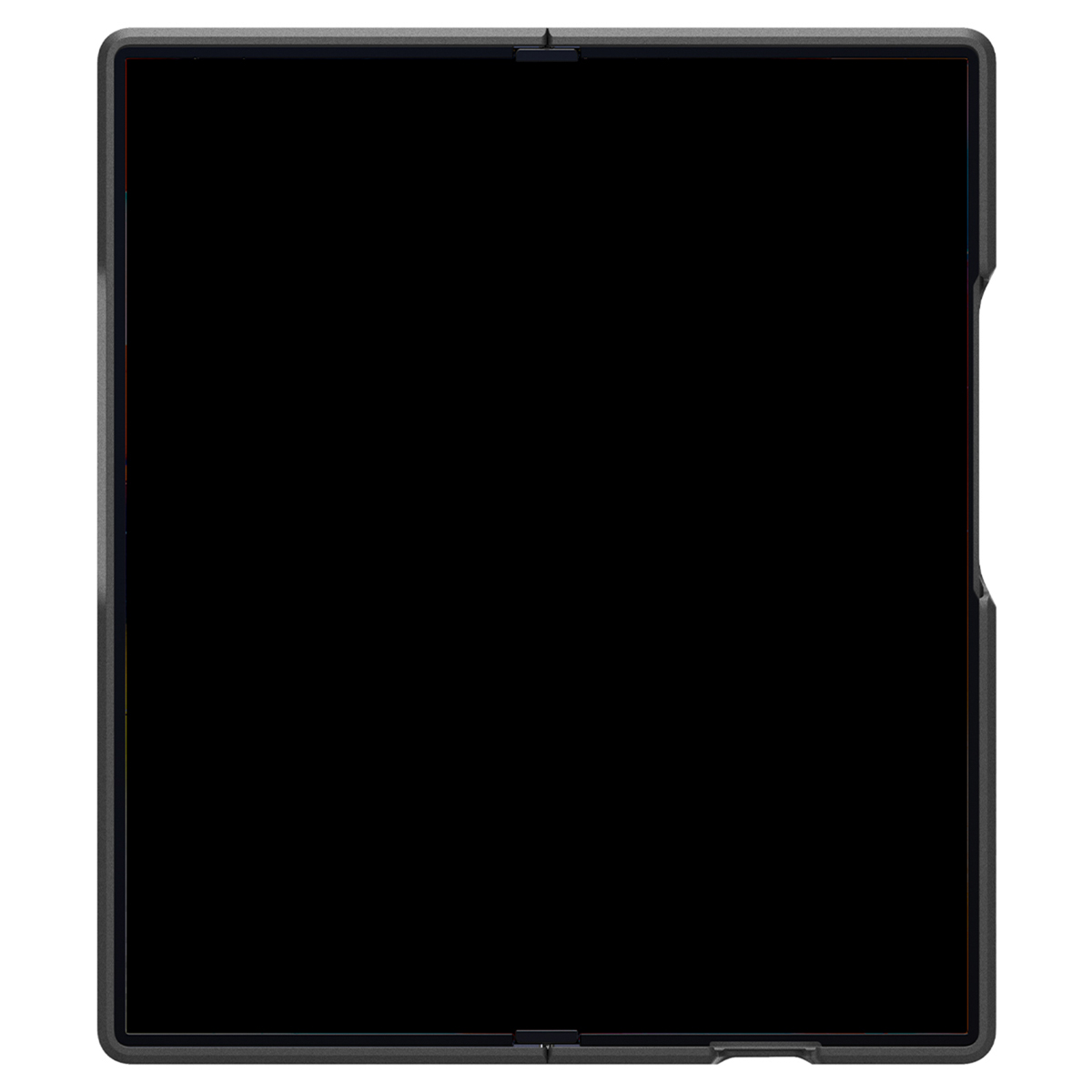 Tablette noire avec cadre gris sur fond blanc.
