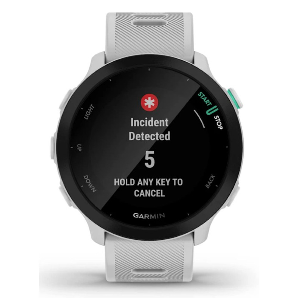Zegarek Garmin wyświetla 'Wykryto incydent' z odliczaniem 5 sek.