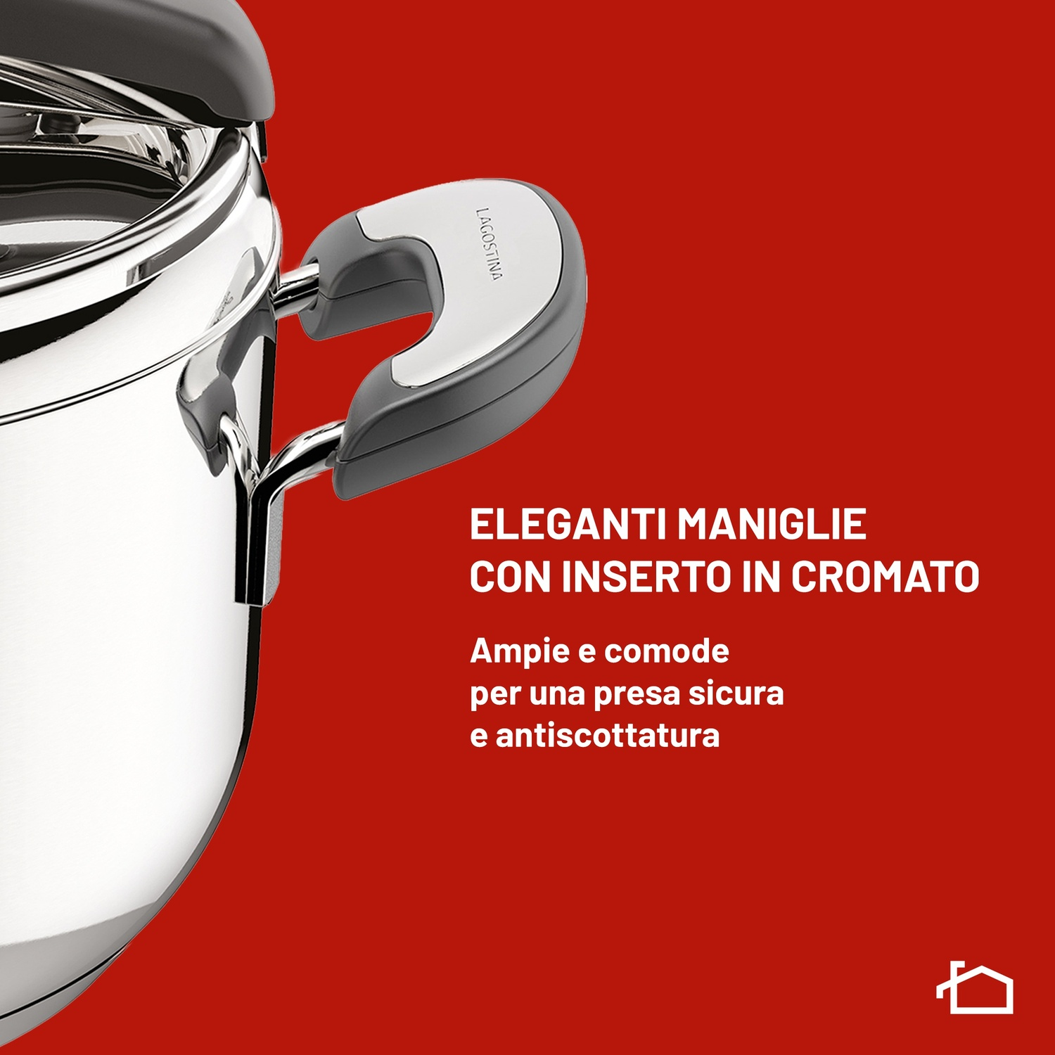 Elegantes asas con inserciones cromadas en una olla.