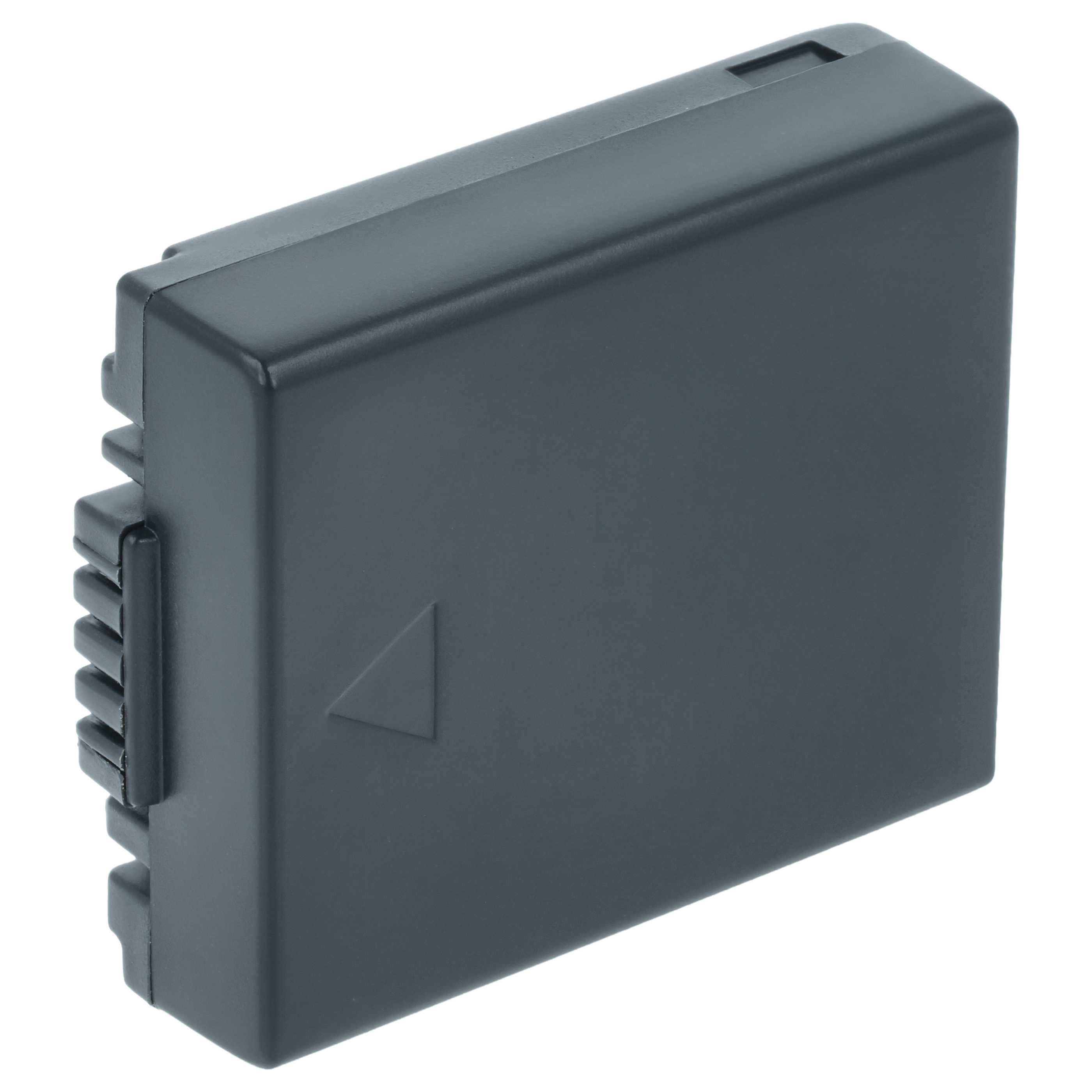 Eine dunkle, rechteckige Batterie mit seitlichen Lüftungsschlitzen und einem Dreieck.