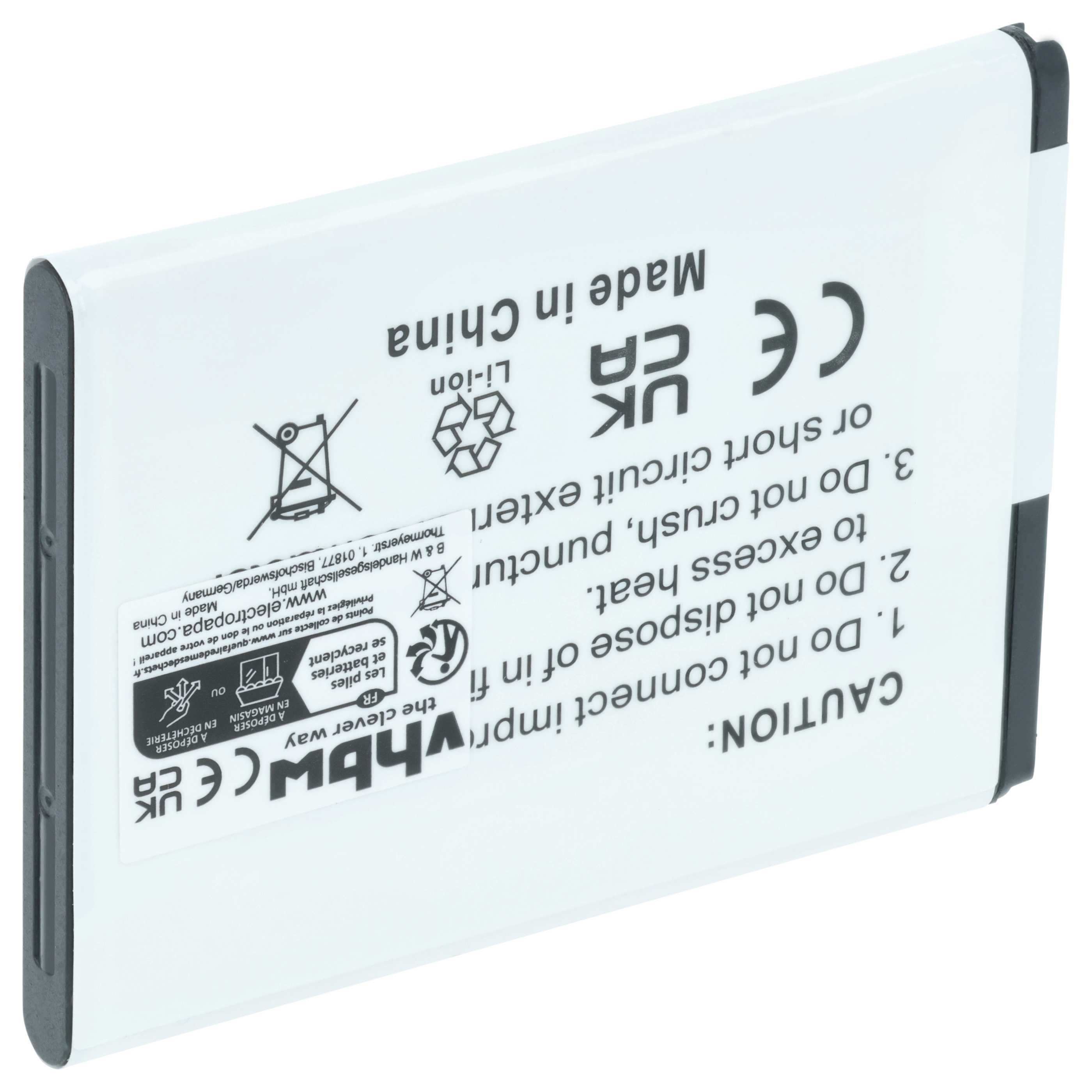 Weiße Lithium-Ionen-Batterie mit Warnhinweisen und CE-Zeichen, Made in China.