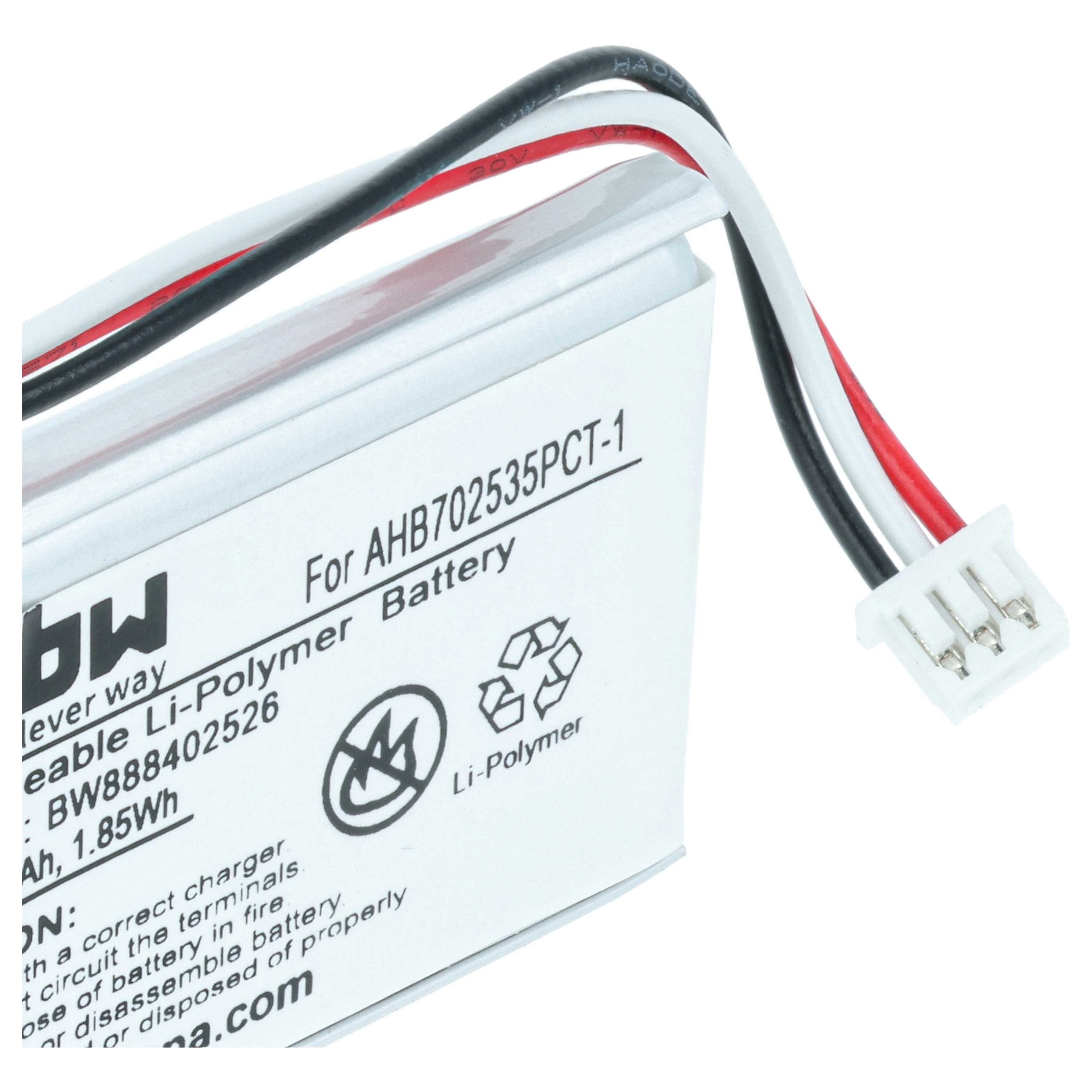 Ein weißer Li-Polymer-Akku mit drei Kabeln und einem Stecker.