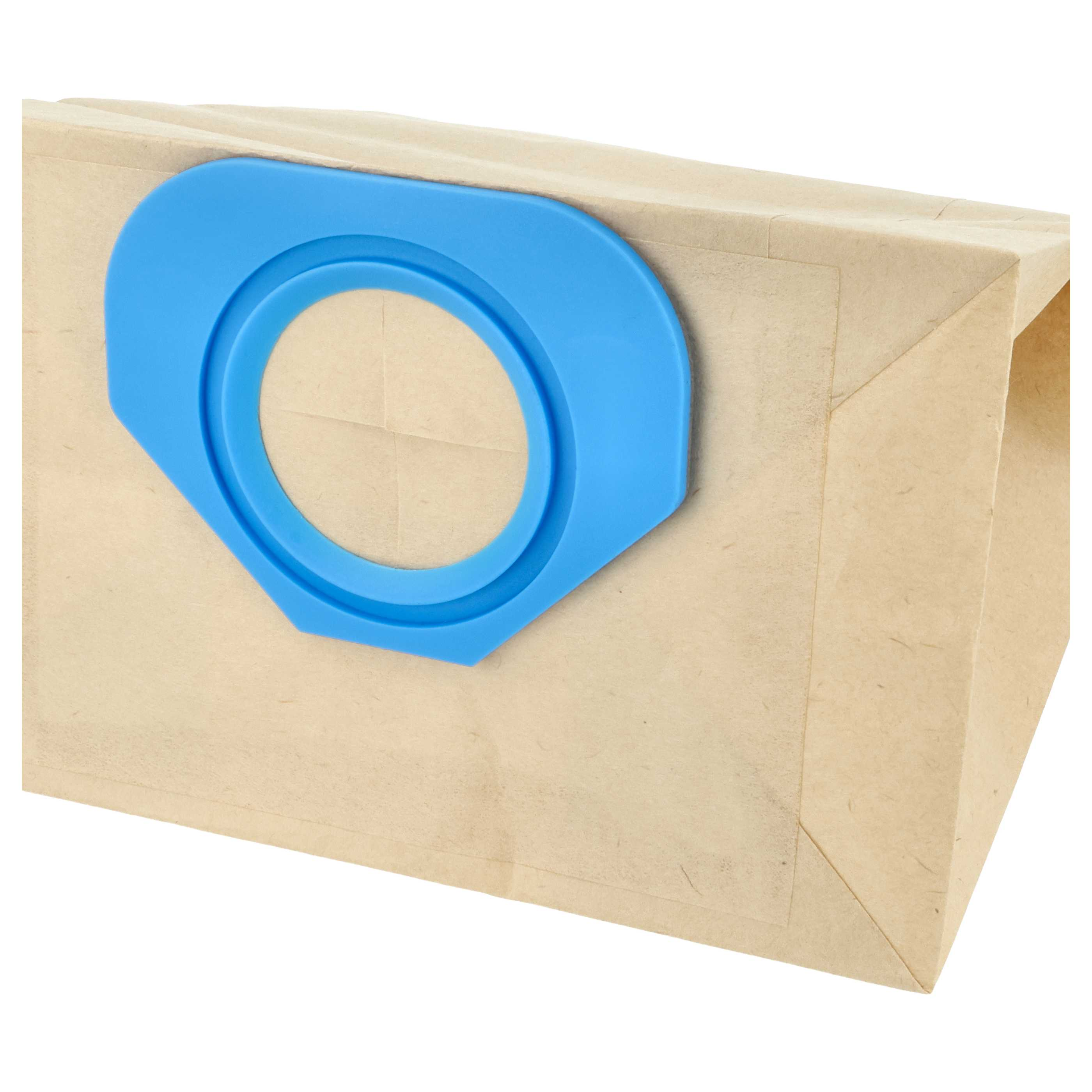 Braune Papiertüte mit blauem Anschlussstück für Staubsaugerzubehör.